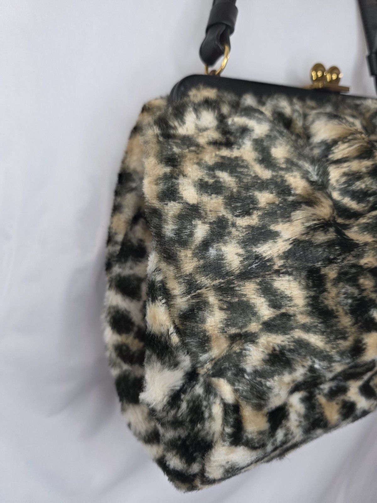 VTG 60s Ingber Purse Leopard Print Leather Handle Bow Accent Gold Hardware y2k