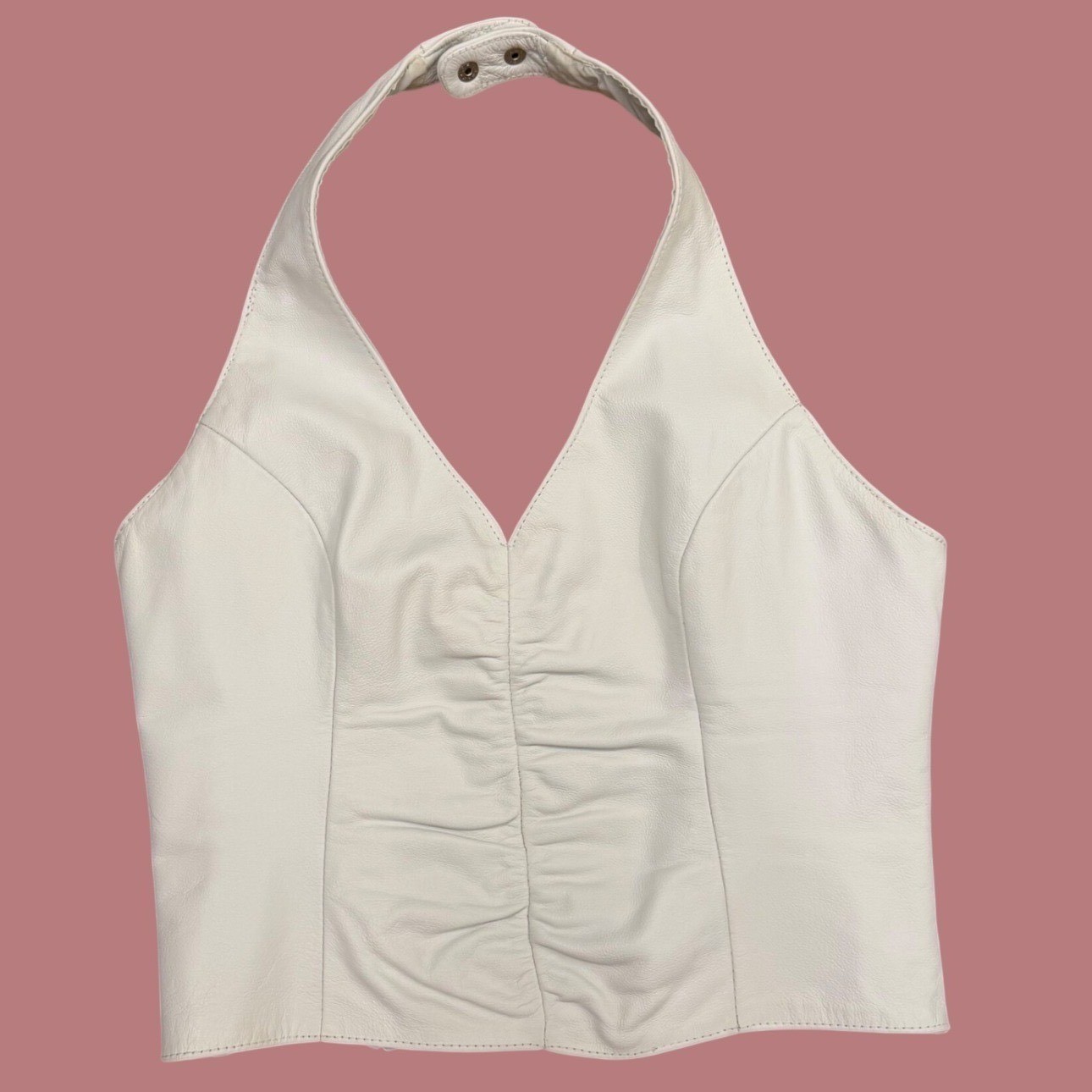 Wilsons Leather Maxima White Leather Halter Top Corset Crop Top Y2K Size S