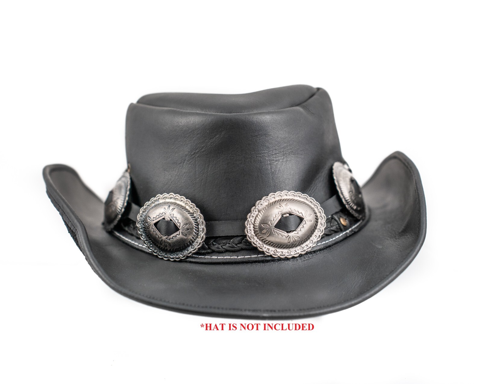 Hat Band Oval Silver Steel Western Concho Leather Band Hat Is Not Included