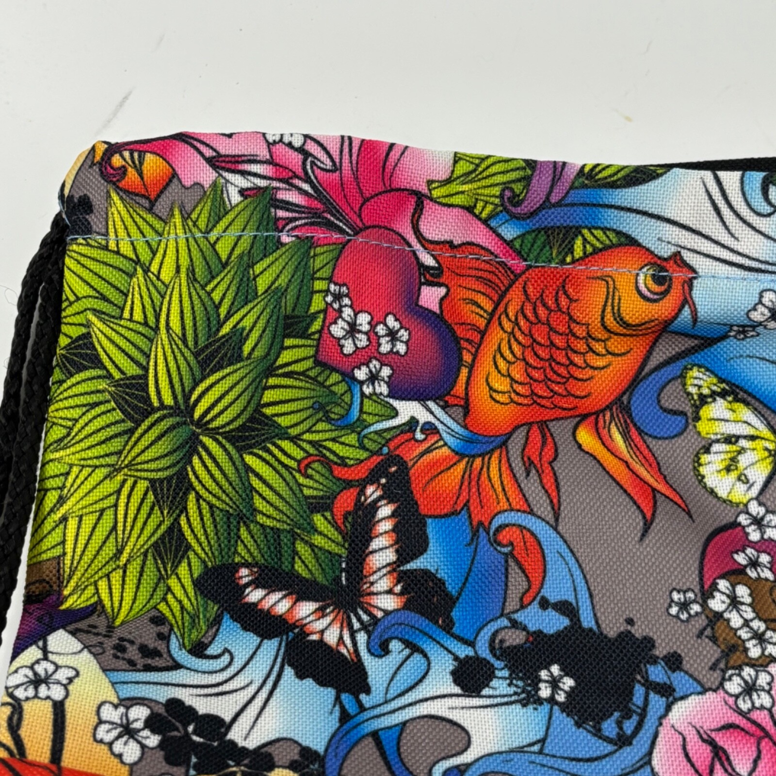 Unbranded Fabric Drawstring Backpack Multi Color Print Floral Fish Butterfly