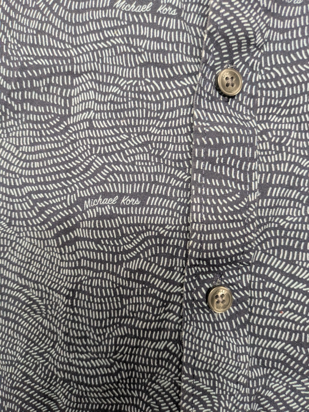 Michael Kors Men XL Slim Fit Button Down Shirt Blue Abstract Print Stretch…