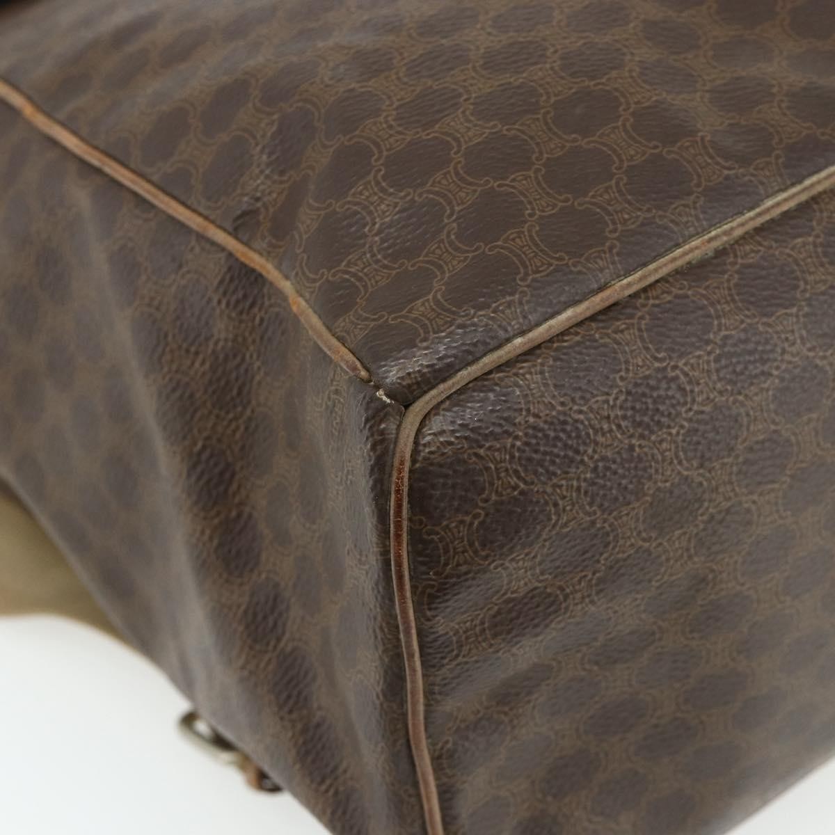 CELINE Macadam Canvas Backpack PVC Leather Brown Gold Auth fm5320