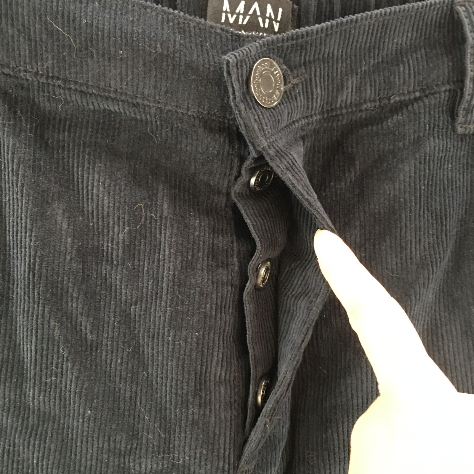 Man BoohooMan Corduroy Carpenter Pants Mens 36 Black Slash Pockets Mid Rise
