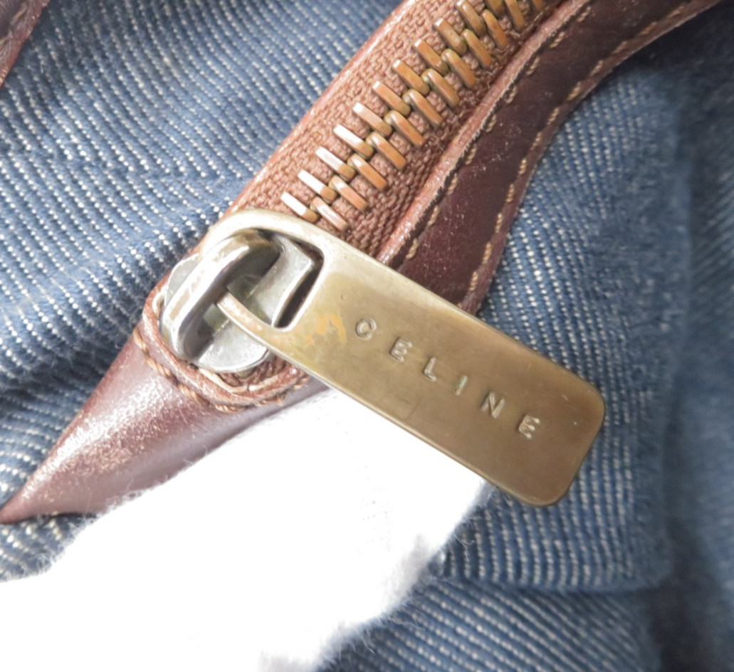 Authentic CELINE Denim Paris Macadam Canvas Leather Boogie Bag Hand Bag I#50347