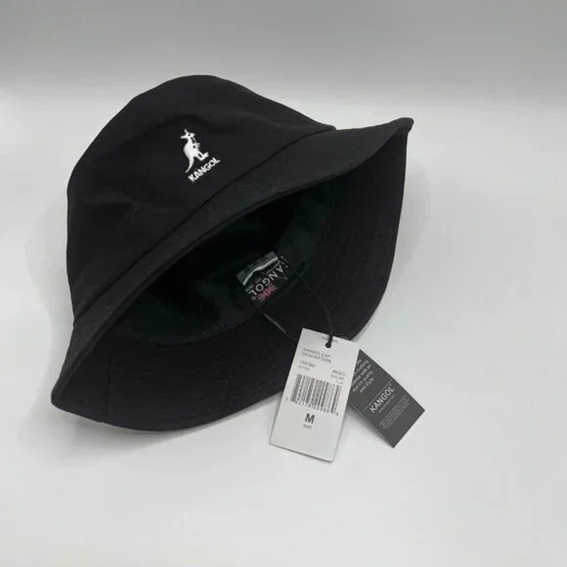 2X Kangol Washed Bucket Hat Cotton Flat-topped Fisherman Hat Black/Beige M