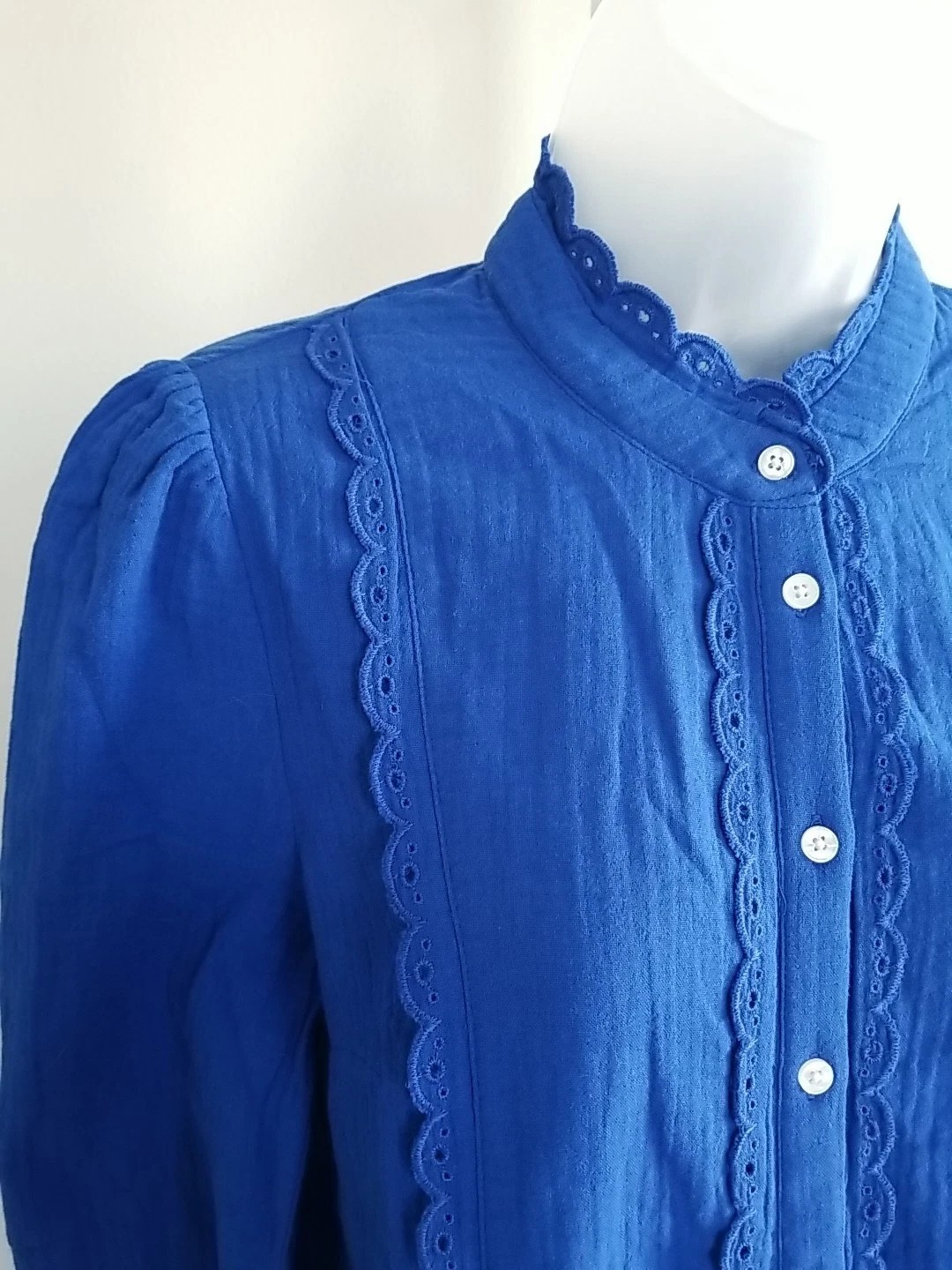 Boden Double Cloth Scallop Blouse US 6 NWT Cobalt Bright Blue Broderie Eyelet