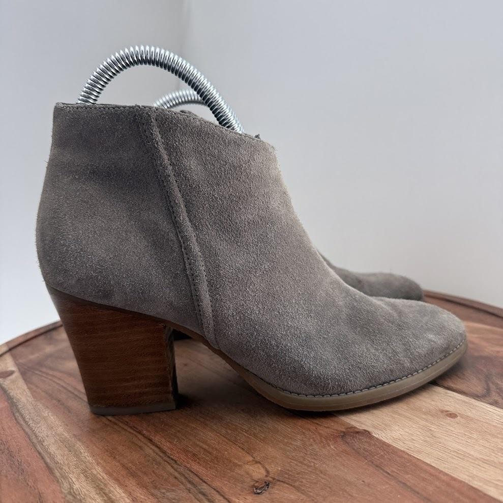 Susina Boots Womens Size 7W Gray Suede Ankle Booties Side Zip Stacked Heel Wide