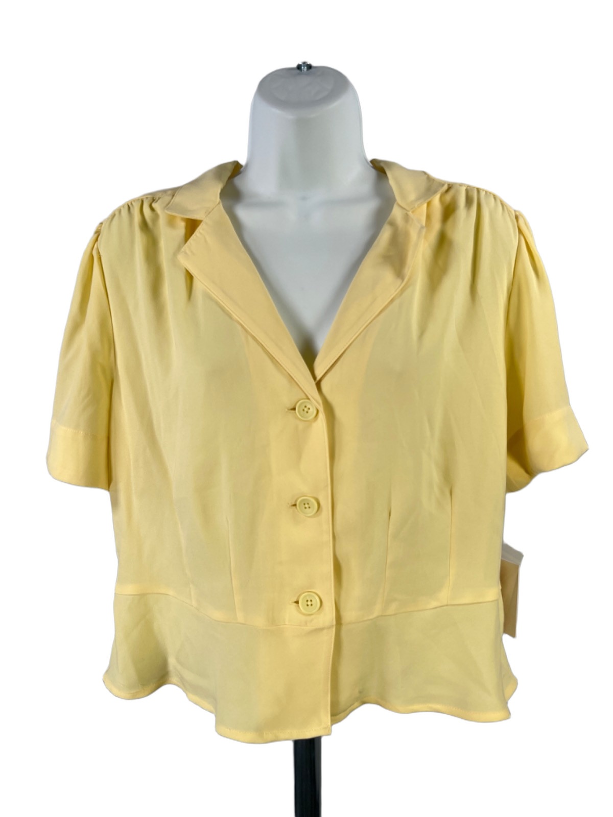 Lauren Conrad Women’s Yellow Tiered Short Sleeve Button Up Blouse – L