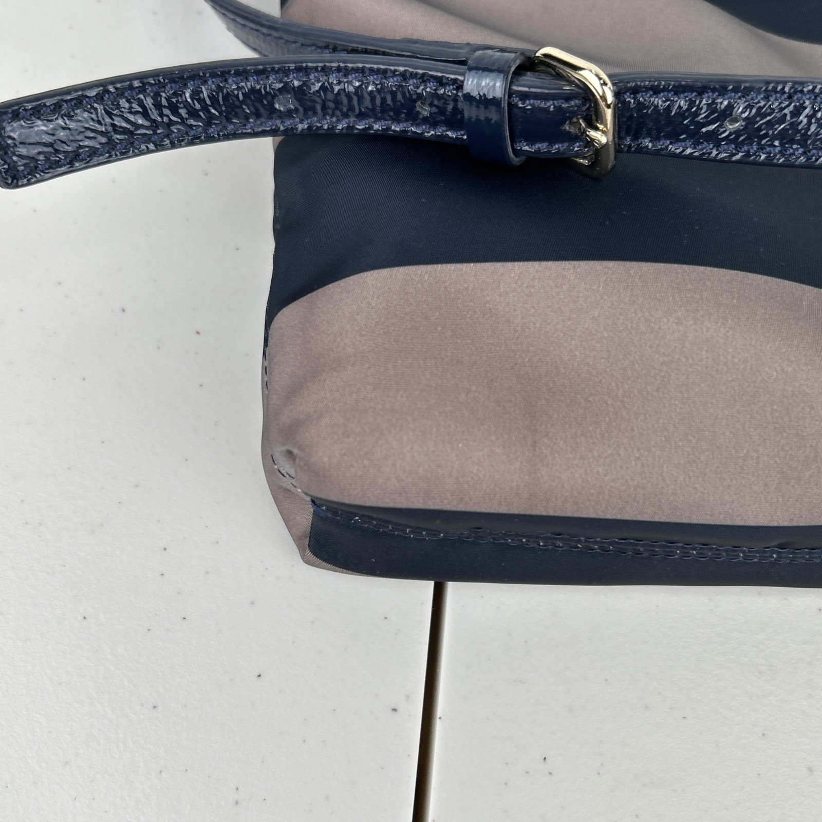 Kate Spade Nylon Crossbody Purse Navy & Taupe with Navy Leather Adjustable Strap