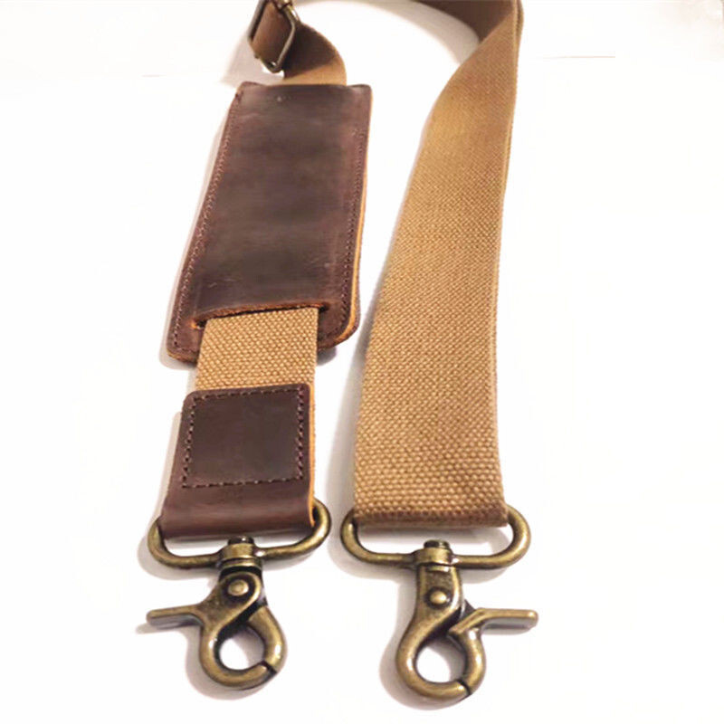 Vintage Shoulder Strap with Genuine Leather Pad Metal Hooks for Duffle Laptop