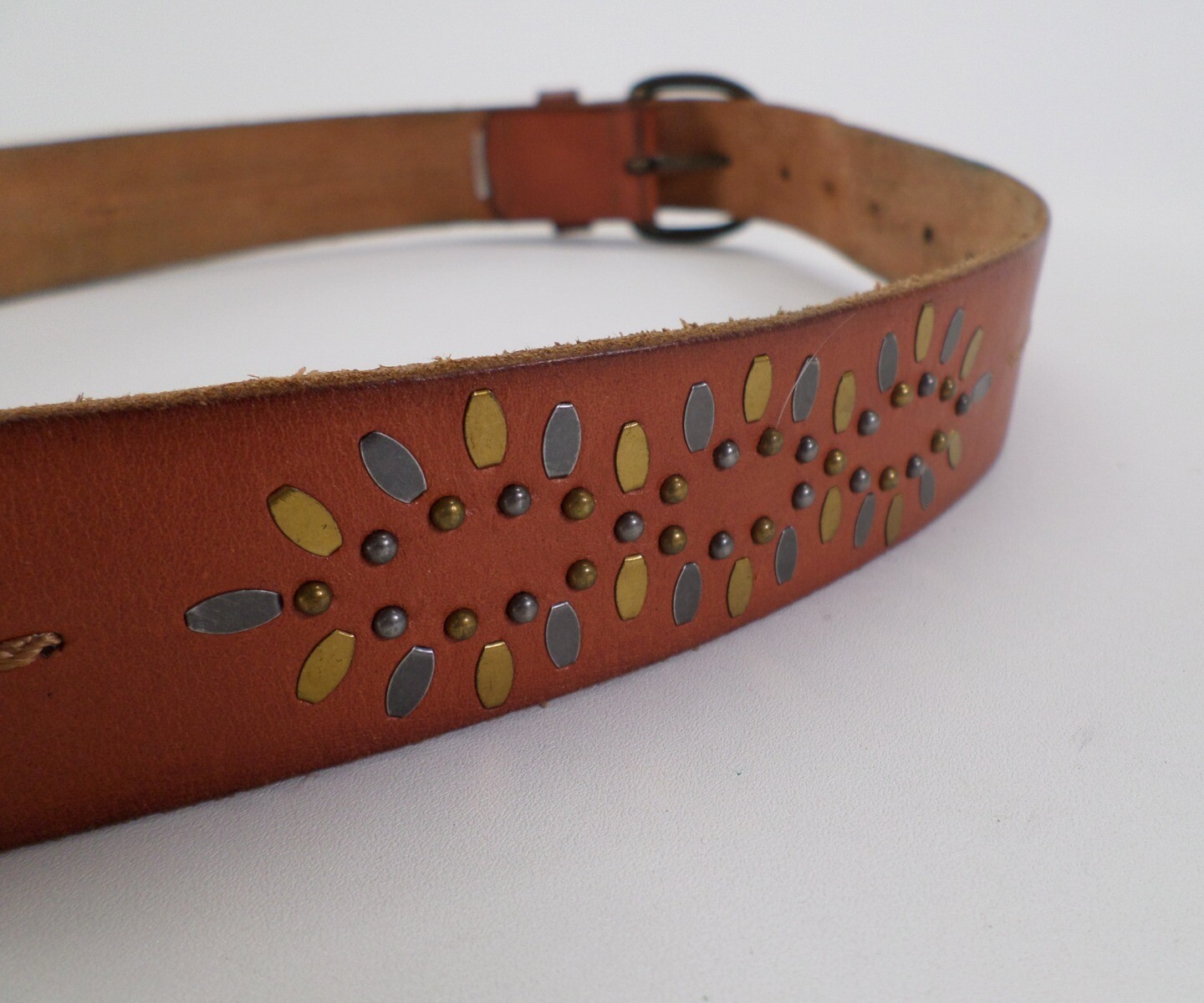 Studded Leather Belt 30 32 34 Brown