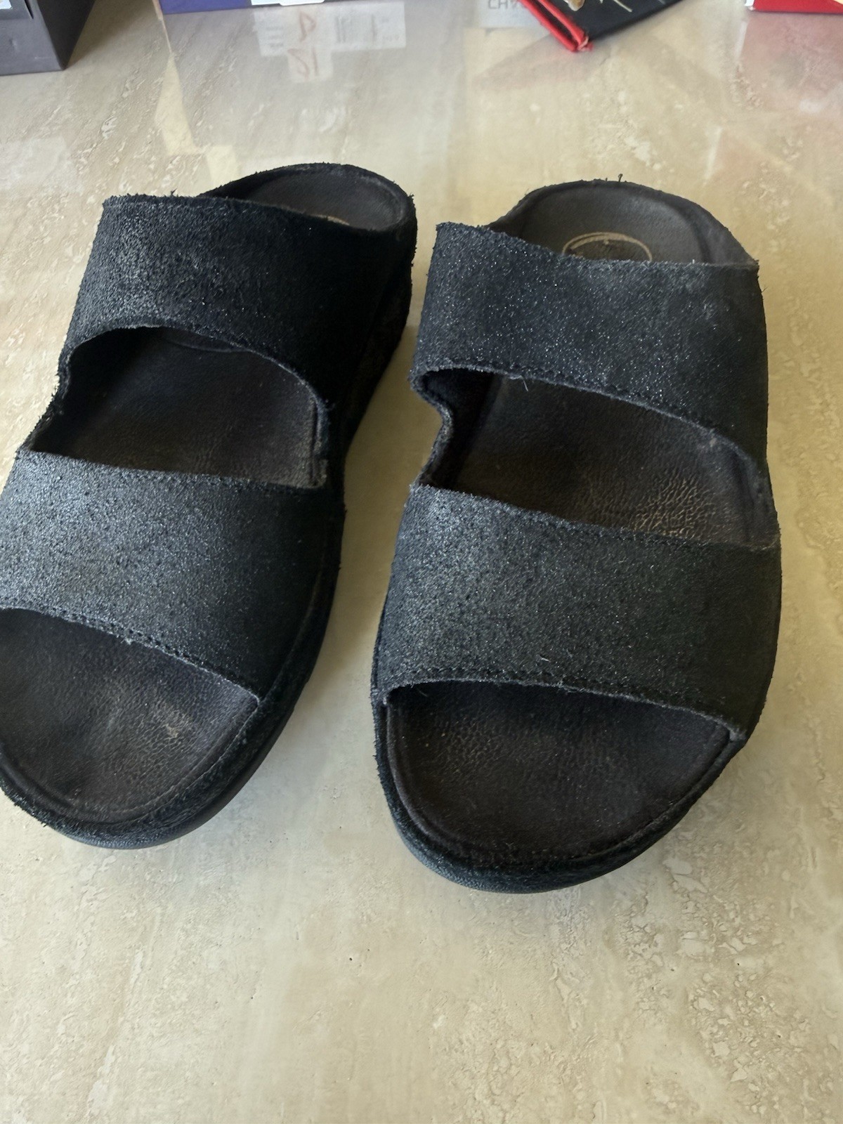 FitFlop Black Leather Wedge Slide Sandals Women’s US 7 Solid Slip On
