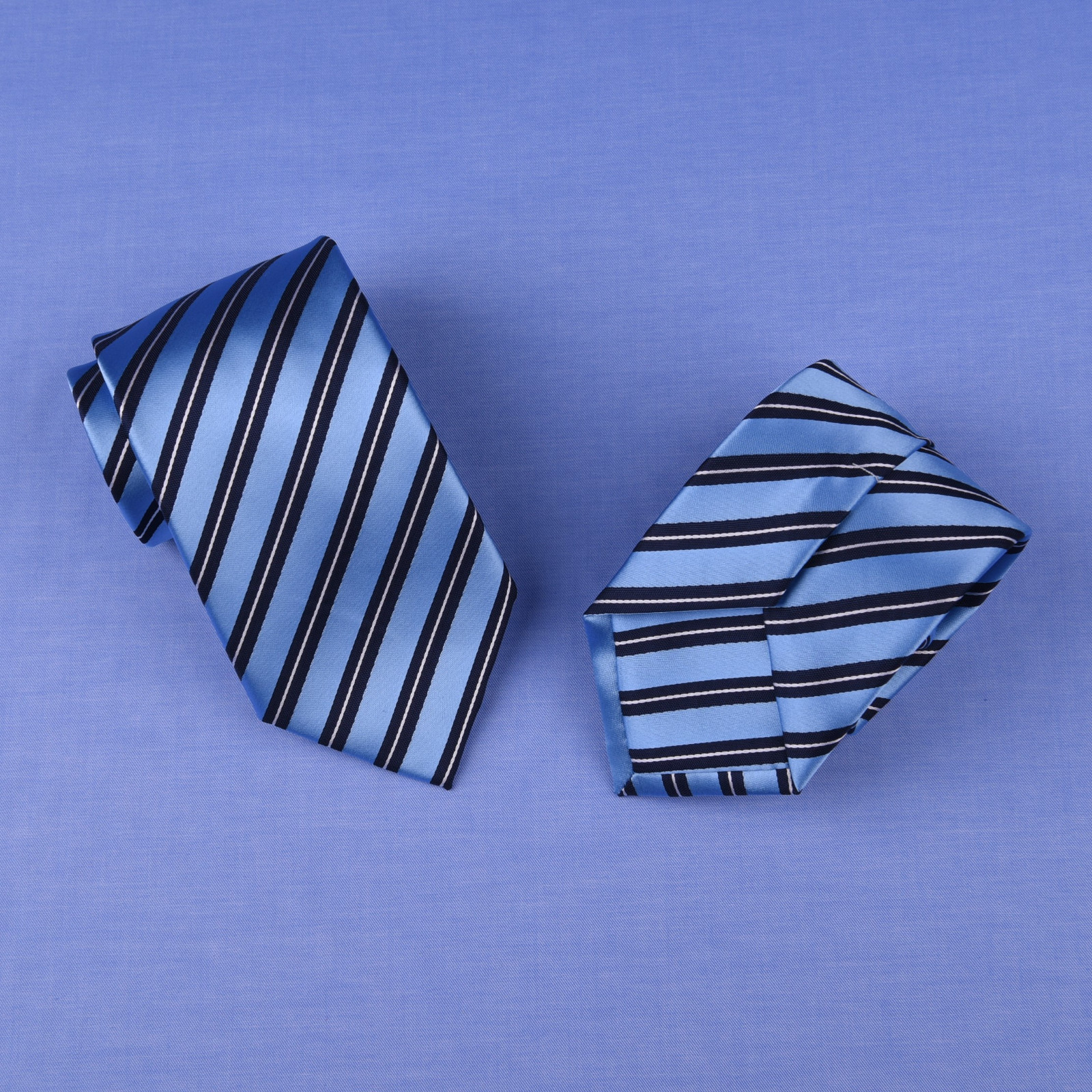 Stylish Blue Striped Necktie Classic Width Fit 8cm Tie Woven Luxury 3.15 Wide GQ