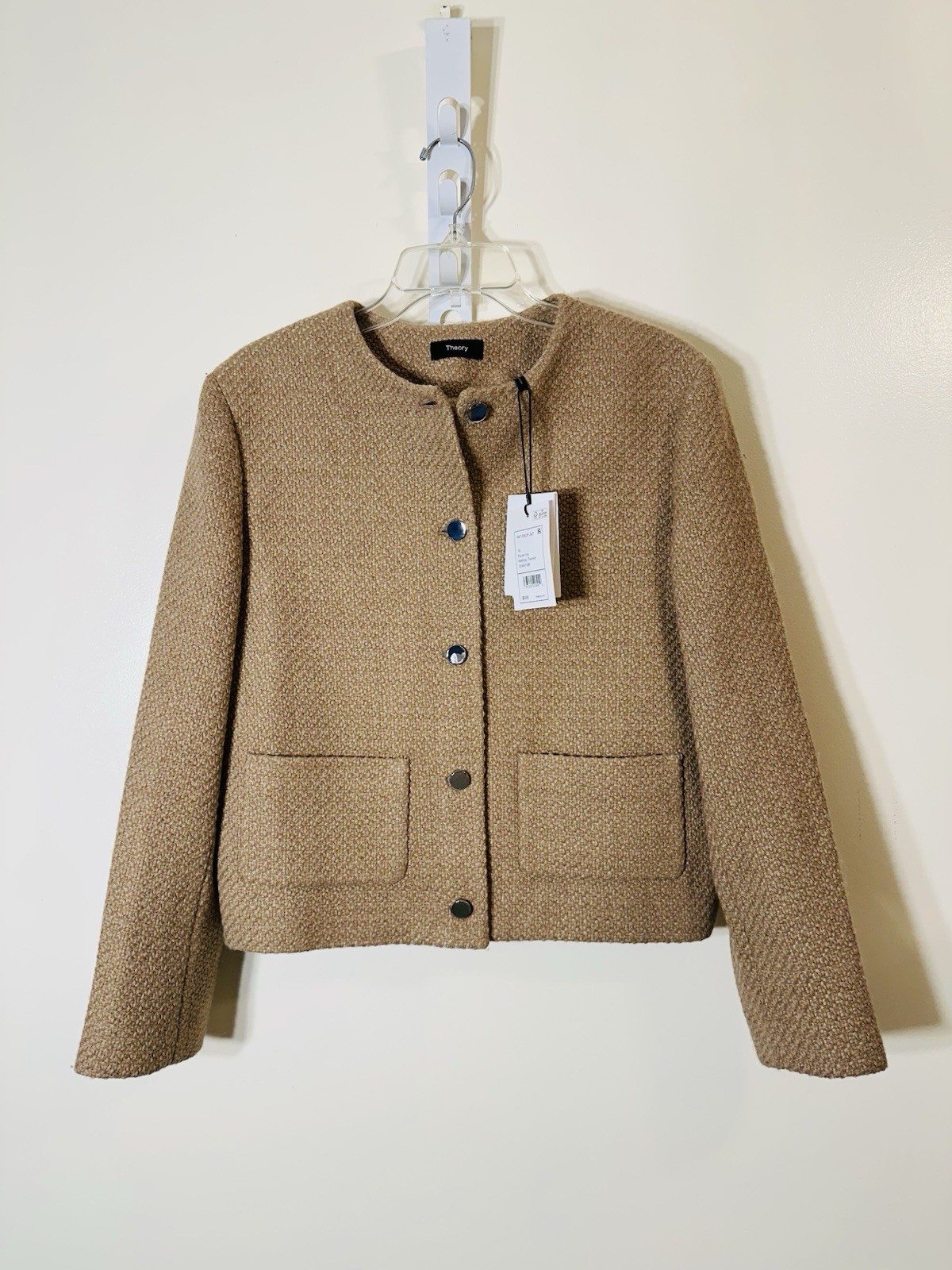 Theory Holiday tweed wool blend cropped jacket palomino NWT size 10 $395.00
