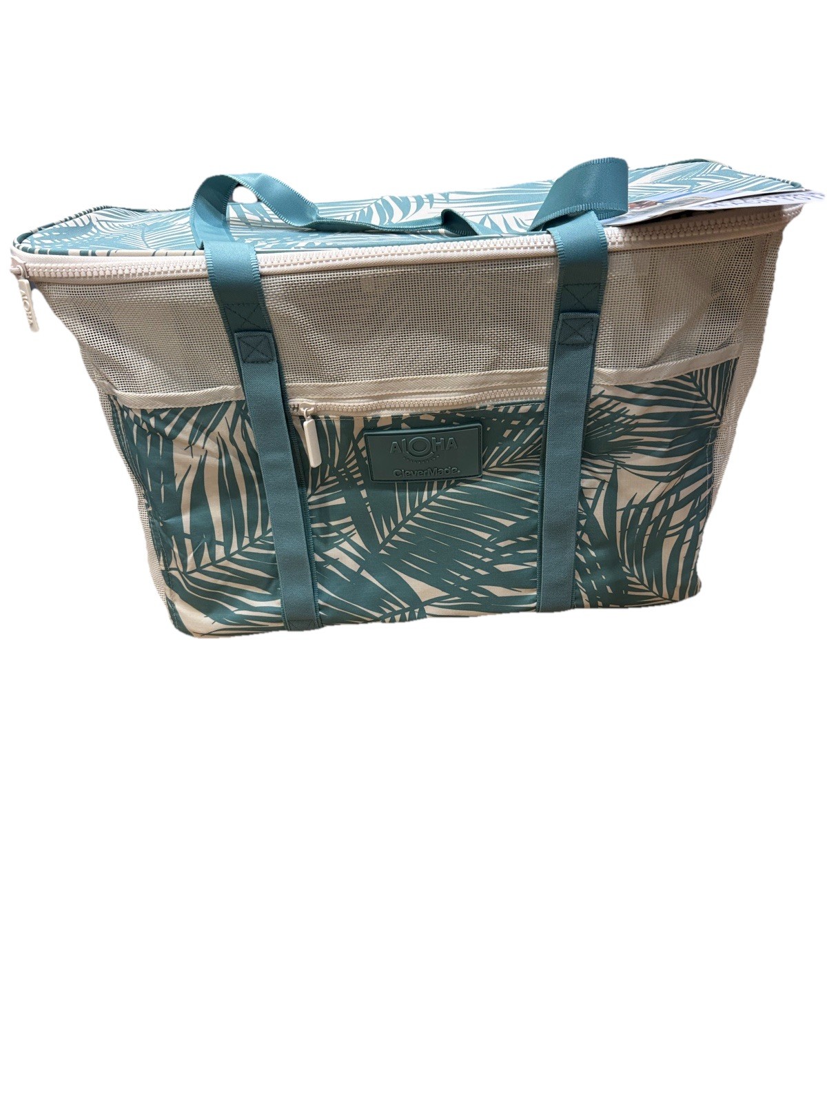 Aloha CleverMade Collapsible Beach Tote Bag Zip Top Tropical Print Green