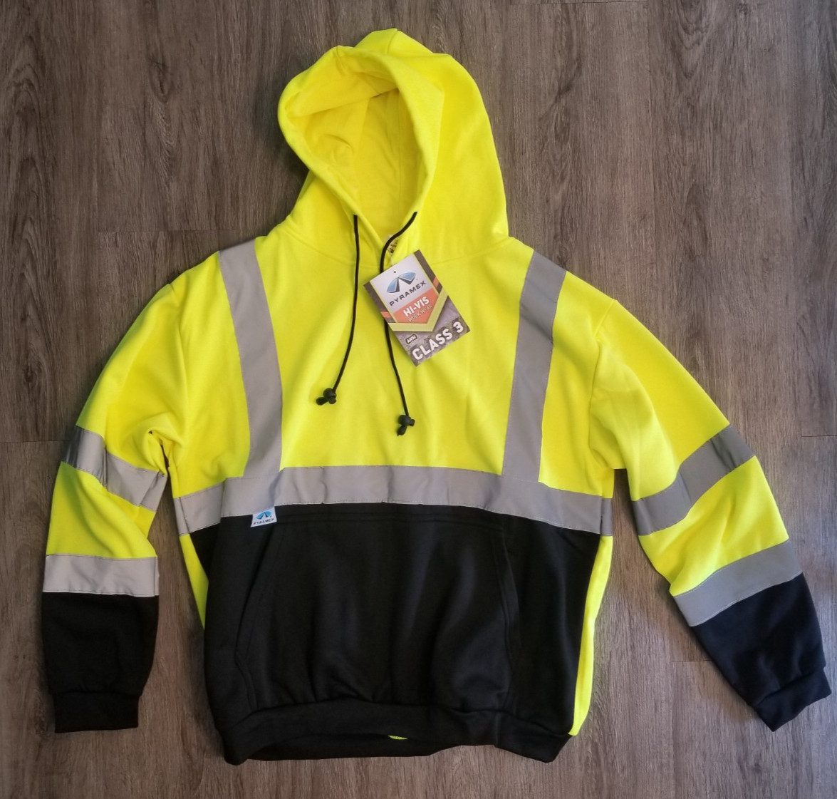 HIGH VISIBILITY Lime Class 3 Pullover Safety Sweatshirt Hoodie Hi-Vis LARGE