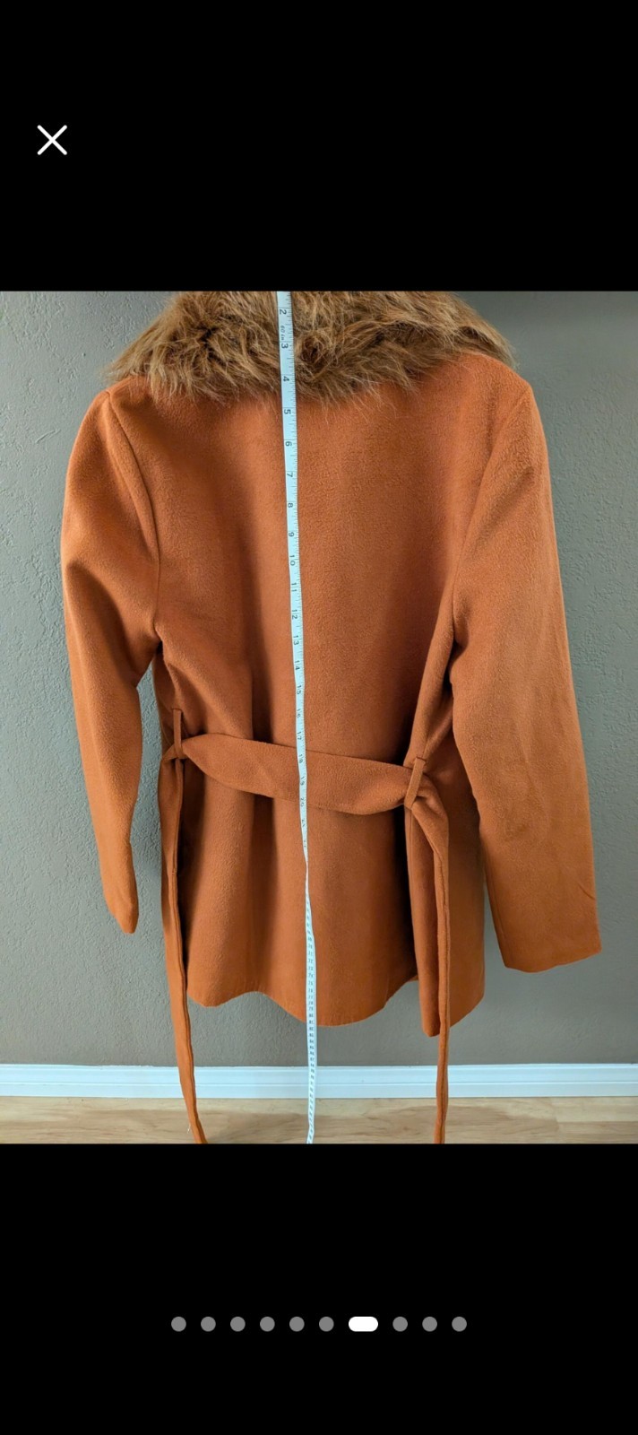 Rust Color Lined Belted Fur Collar Coat (Detachable Collar) New With Out Tags