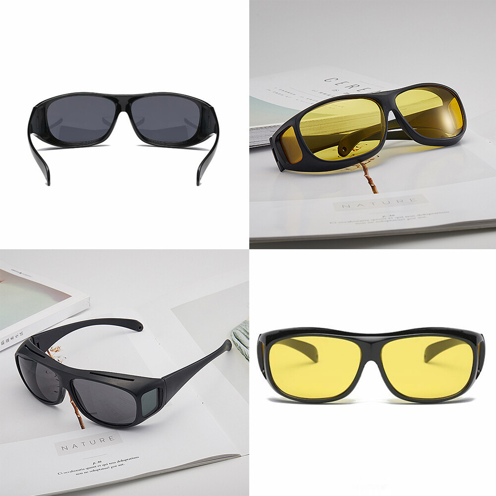 US 4-8Pc HD Night Vision Glasses Men Women Driving Sports Wraparound Fit Over
