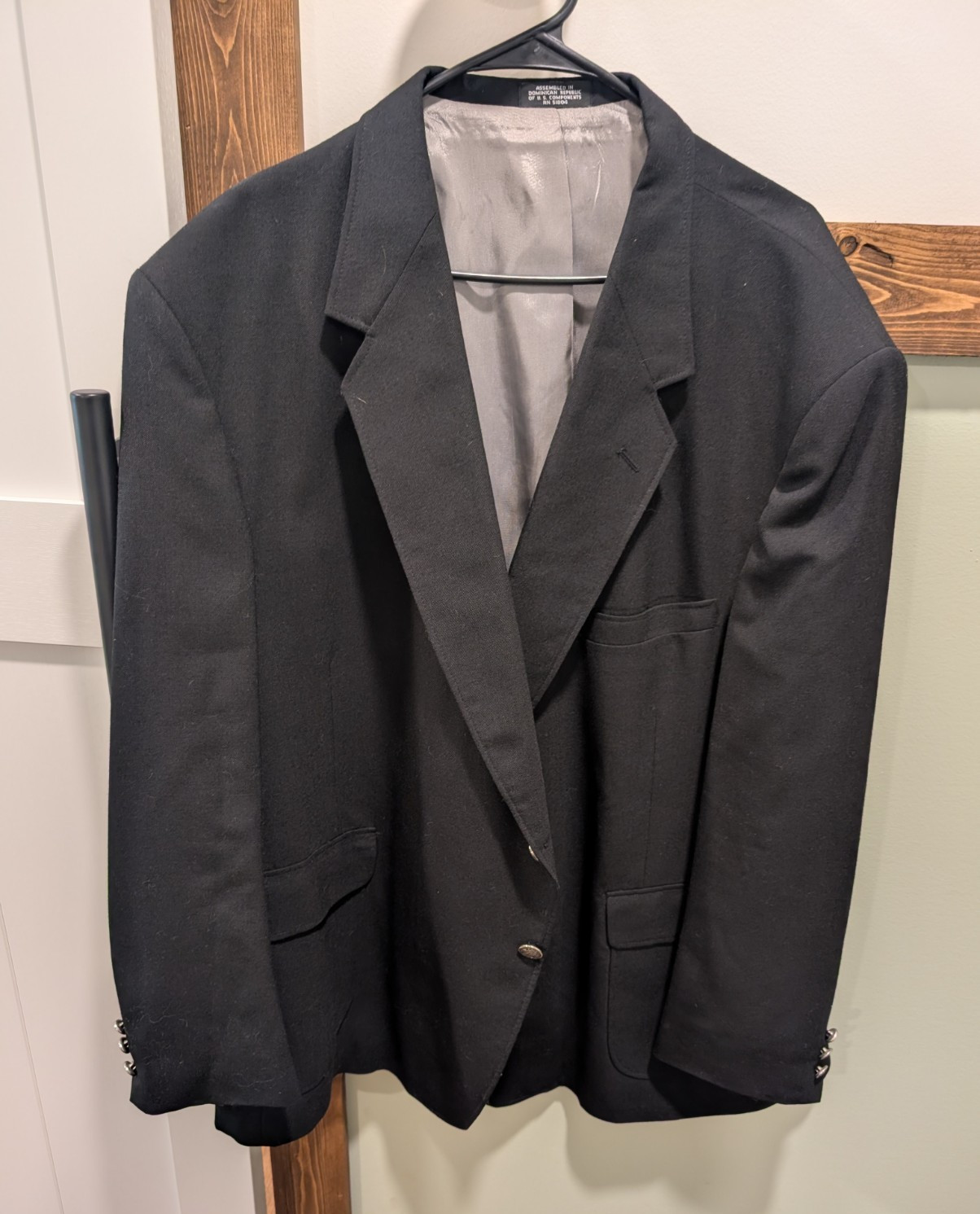 Towncraft Men’s Black Solid Suit Jacket 56R Regular Fit 2-Button Notch Lapel