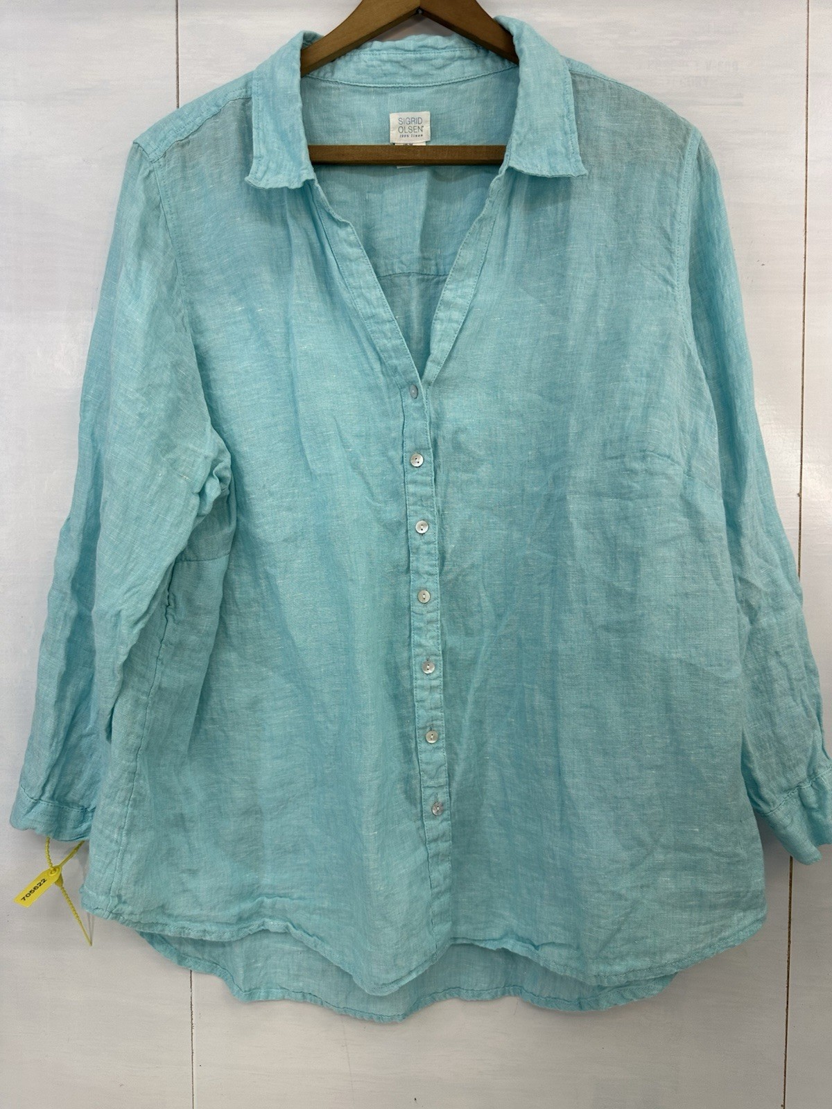 Sigrid Olsen Womans 100% Linen Button Up Shirt Aqua Blue Plus Size 2X READ