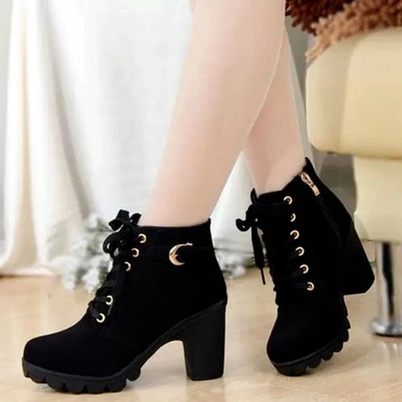 Women’s Platform Ankle Boots Lace Up High Heel Winter Fashion Short Boots