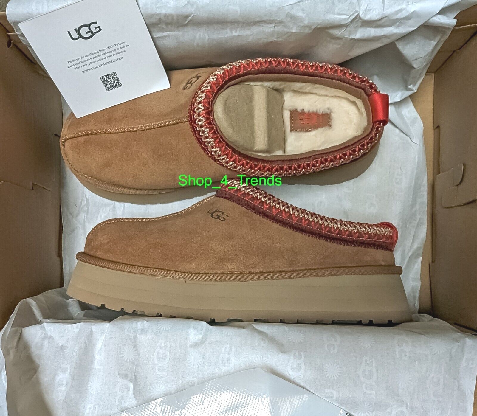 New Women’s Shoes UGG Brand Braid Tazz Platform Slippers 1122553 Chestnut