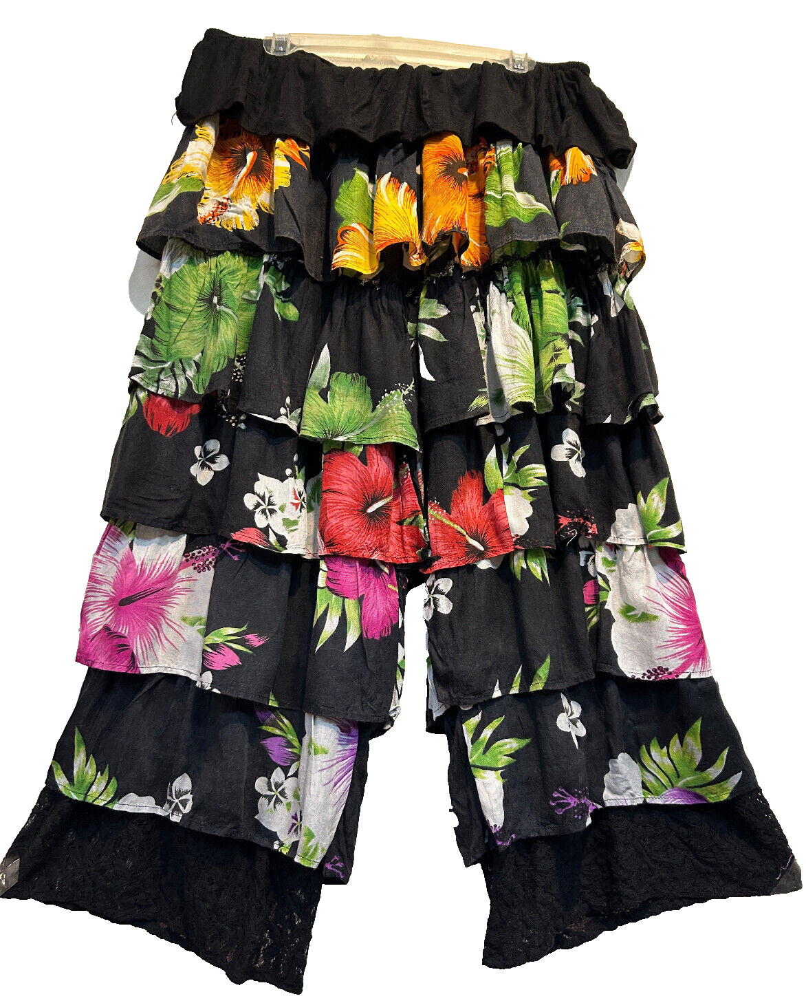 Nwt FUNKY STUFF boho ruffle hawaiian flamenco hippy rayon elastic waist PANTS 2X