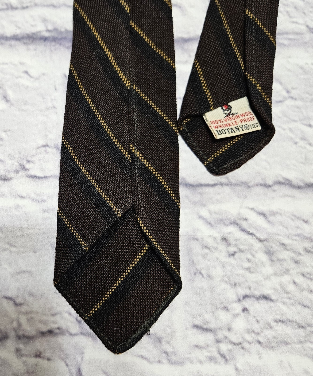Vintage Botany 100% Virgin Wool Tie Brown Black Gold Stripe Necktie Classic USA