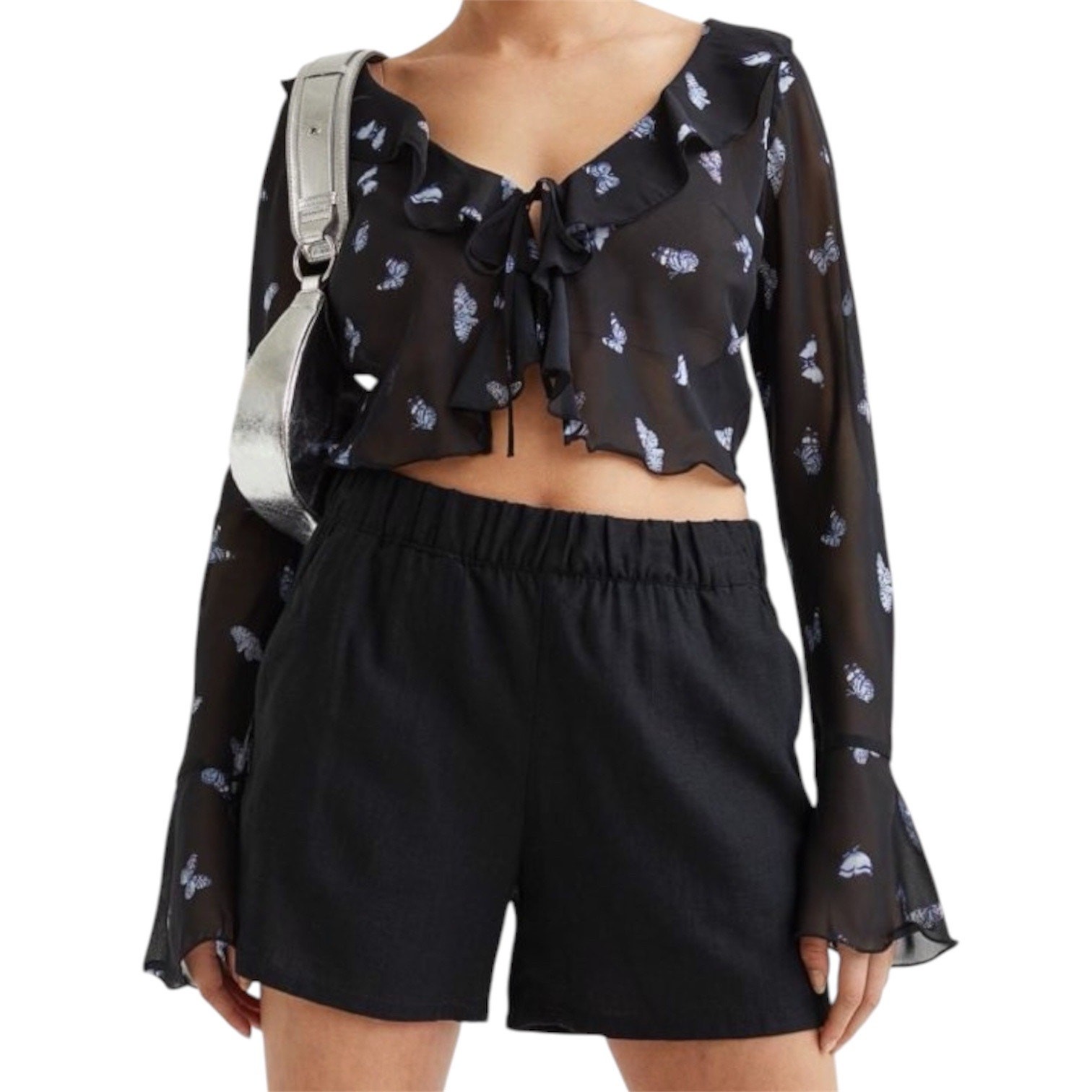 H&M Divided Y2K Butterfly Sheer Tie Front Bell Sleeve Fairy Top Y2K Size Small