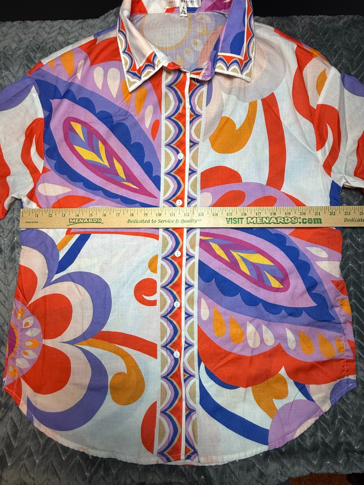 Her.. Bottari Psychedelic Retro Printed Button Down Blouse Shirt M