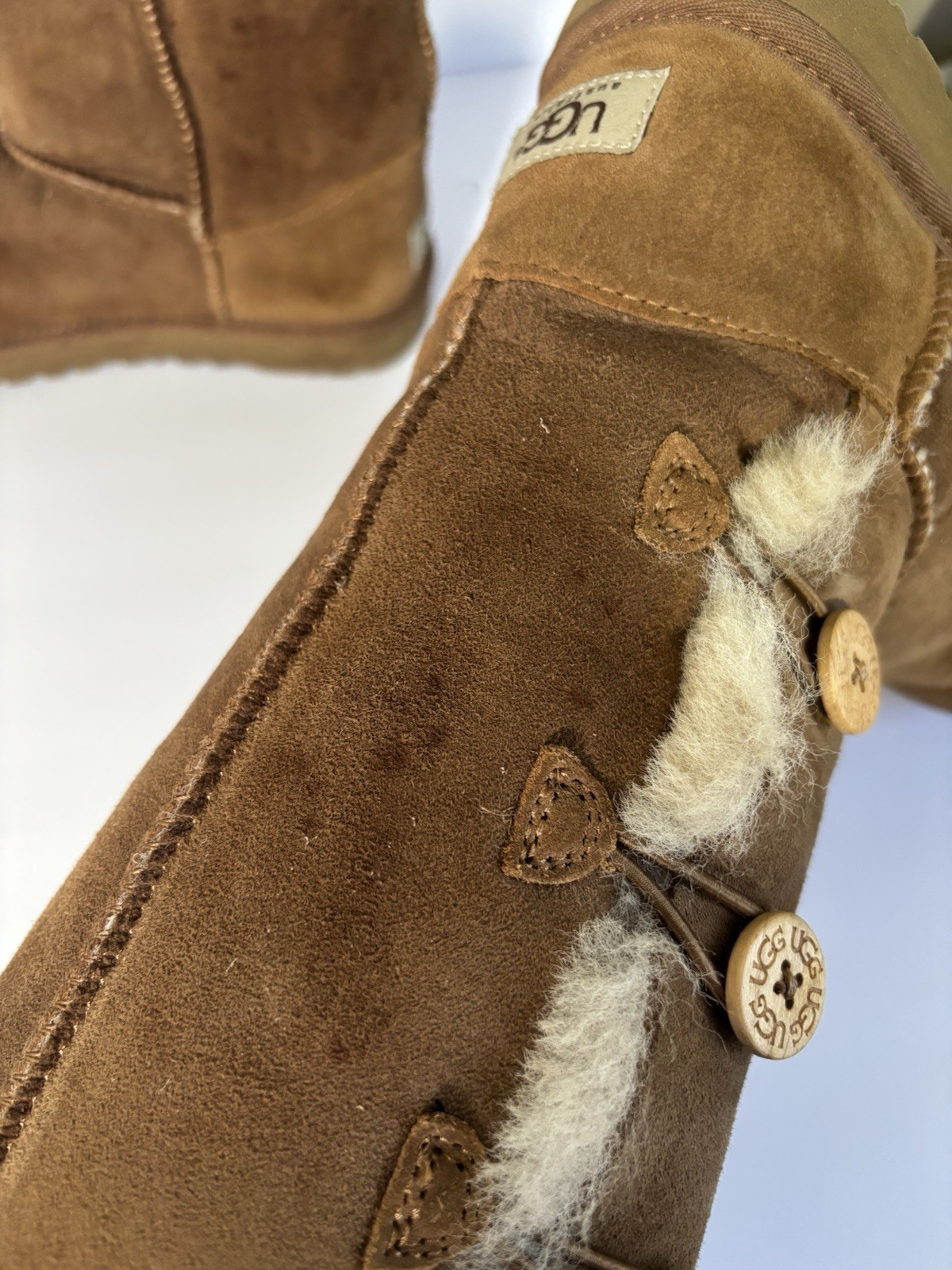 UGG Australia Bailey Button Triplet Brown Knee High Suede Sheepskin Women 4