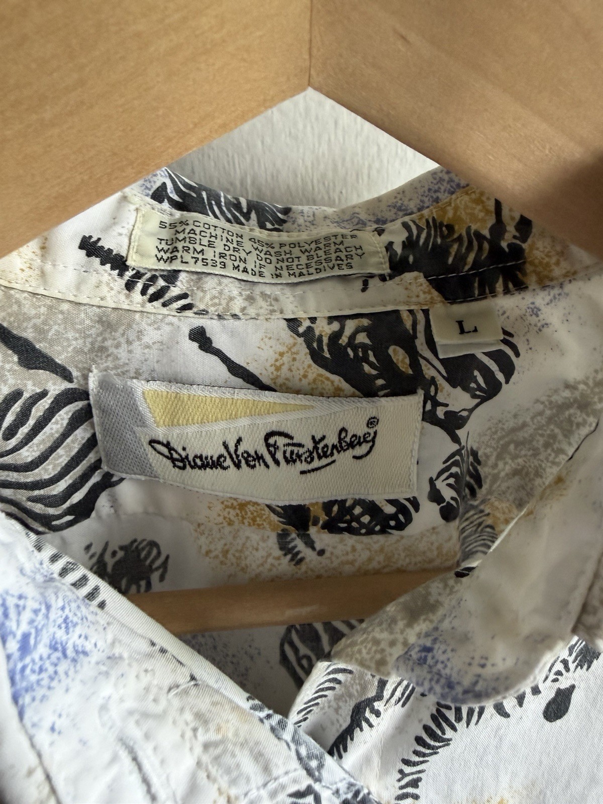 Vintage 80s 90s Diane Von Furstenberg Zebra Shirt Large DVF Safari Button Up SS