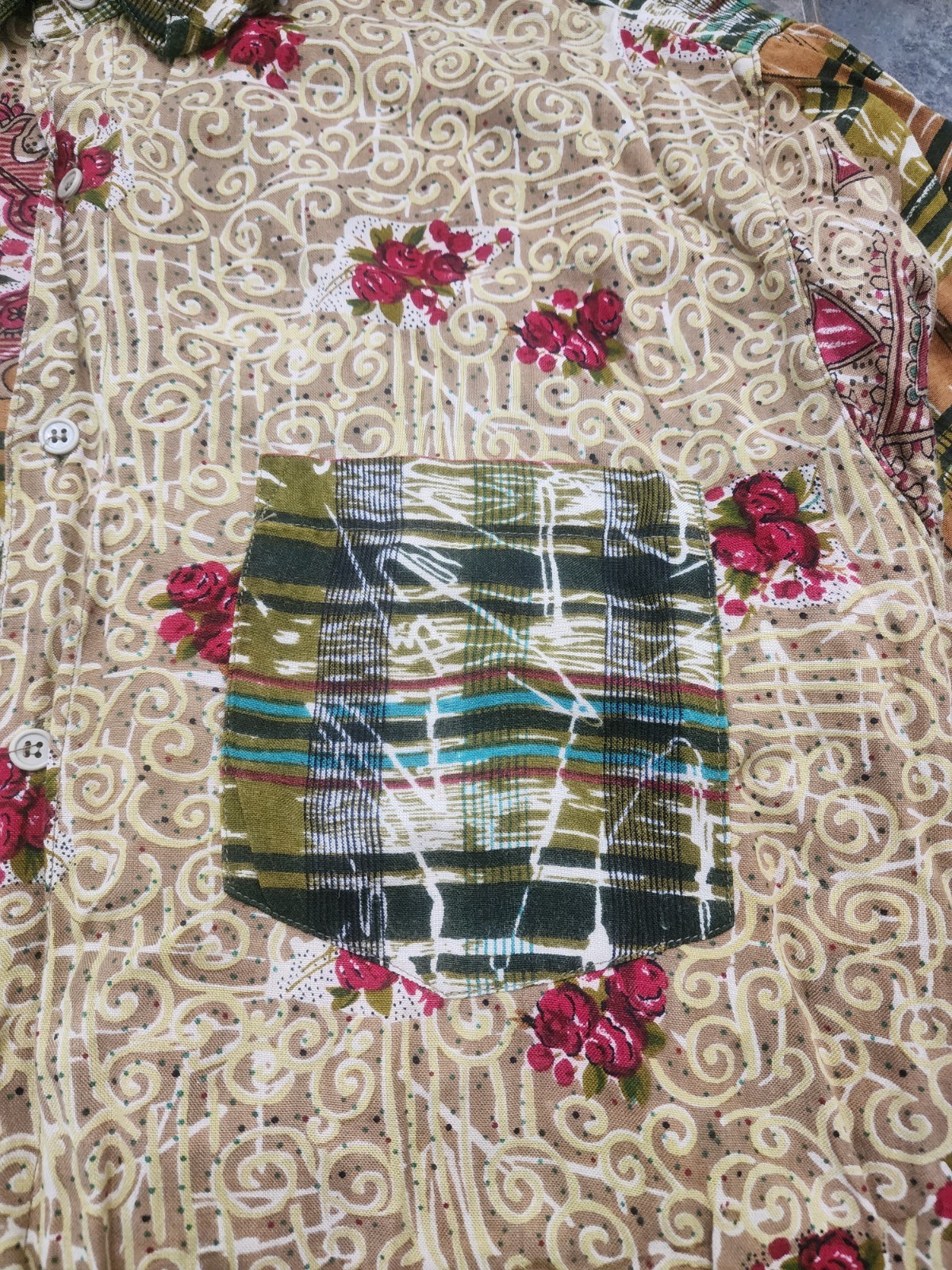 Vintage 90s Thums-Up Men’s Medium Abstract Art Geometric Boho Button Up Shirt