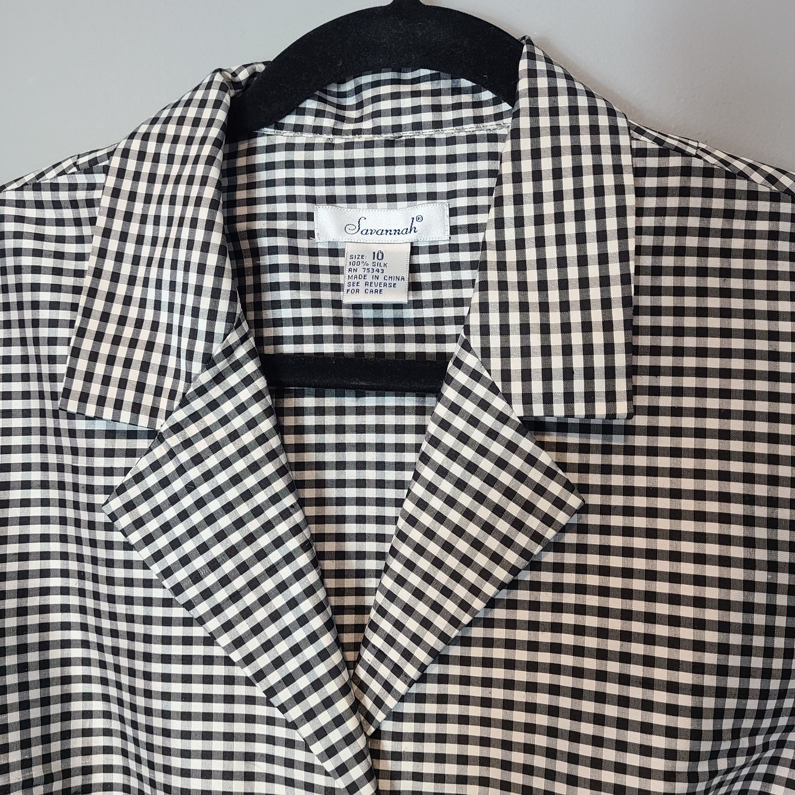 Vtg Womens Silk Button Down Top Tailored Gingham Euro Summer Old Money Preppy 10