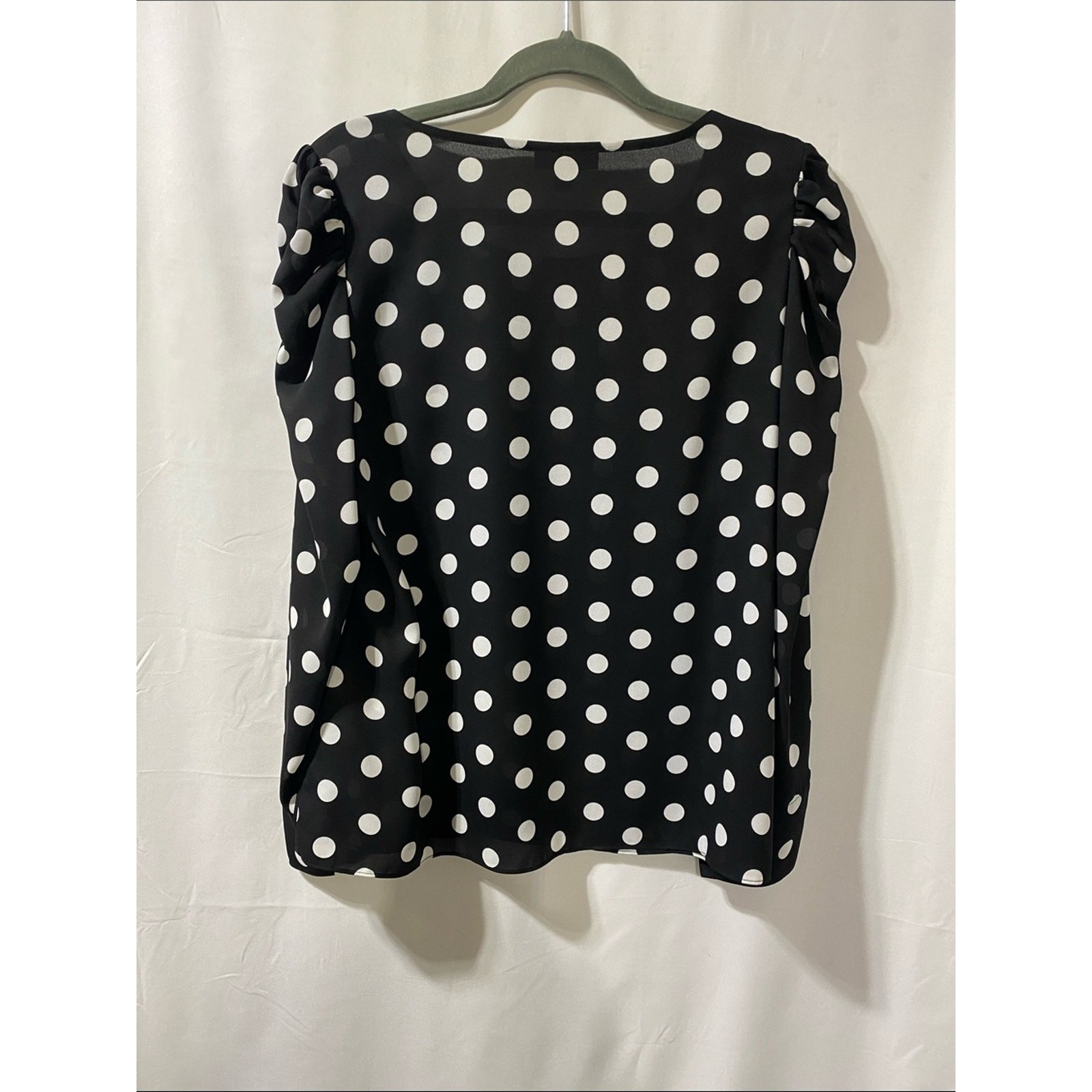 Alfani Black and White Polka Dot Puff-Sleeve Blouse