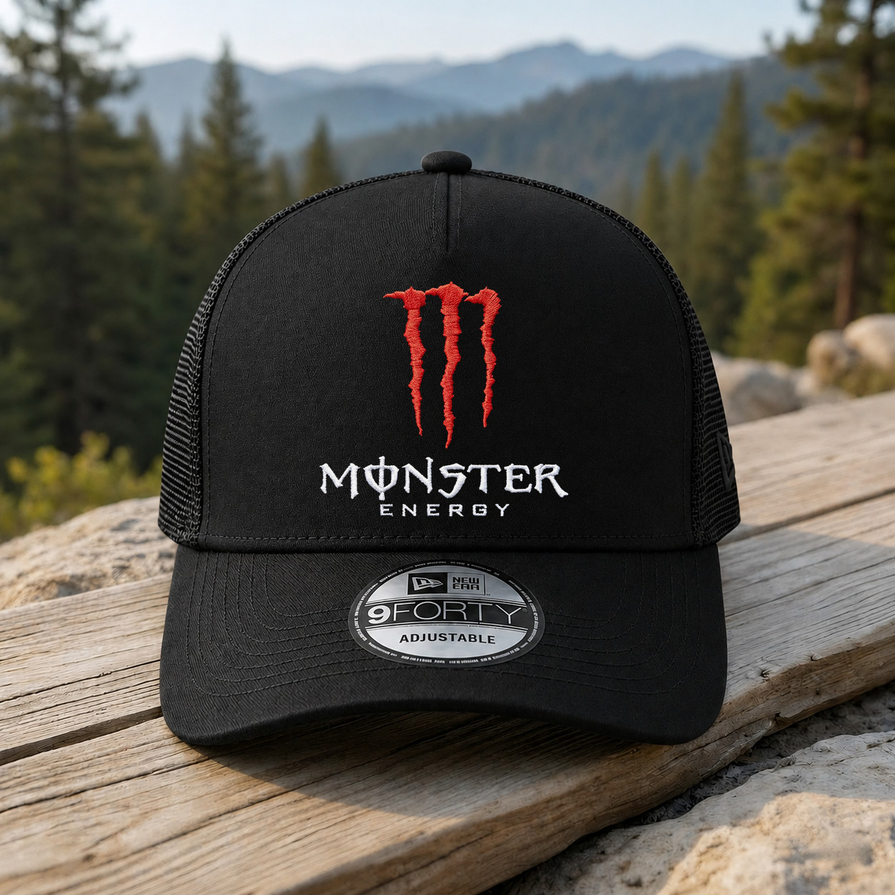 Monster Energy Red Embroidered Trucker Cap Adjustable Unisex Style