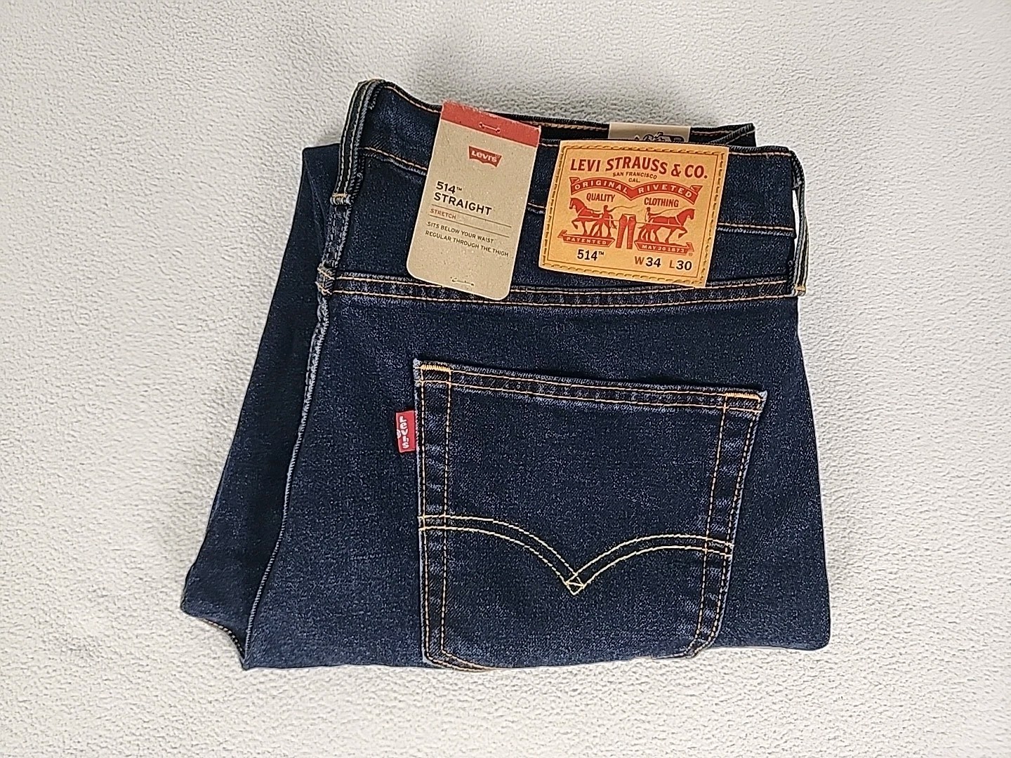 Levi’s 514 Regular Fit Zip Fly Straight Denim Jeans 34X30 Mens Dark Blue Stretch