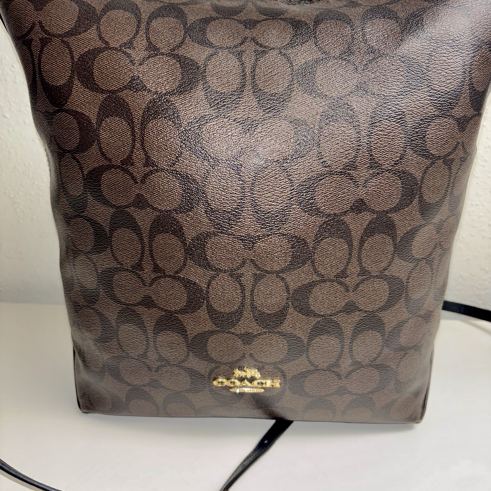 Coach Abby Duffle F31477 Signature Canvas Brown Black Crossbody Shoulder Bag