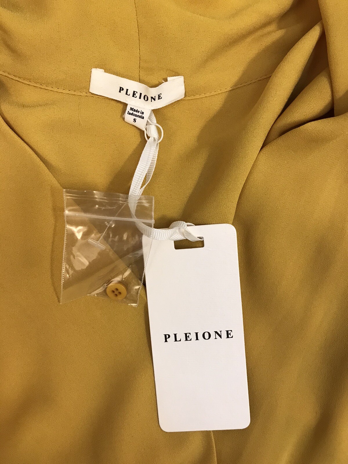 Pleione S Top Mustard Long Slvs Low V Cut Crossbody Blouse NWT High Low