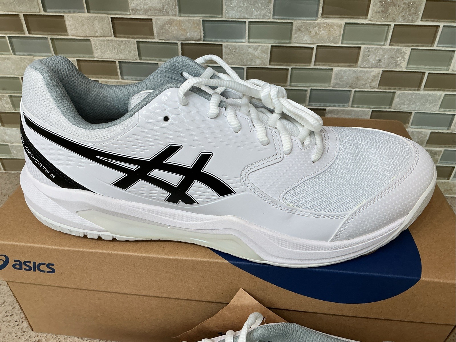 Mens Asics Gel-Dedicate 8 Sneakers Size 10 White/Black 1041A408-101 Shoes New