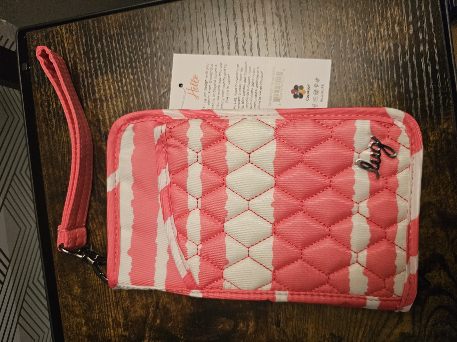 Lug tandem SE magenta stripe Quilted Zip-Around Wristlet Wallet Credit Card