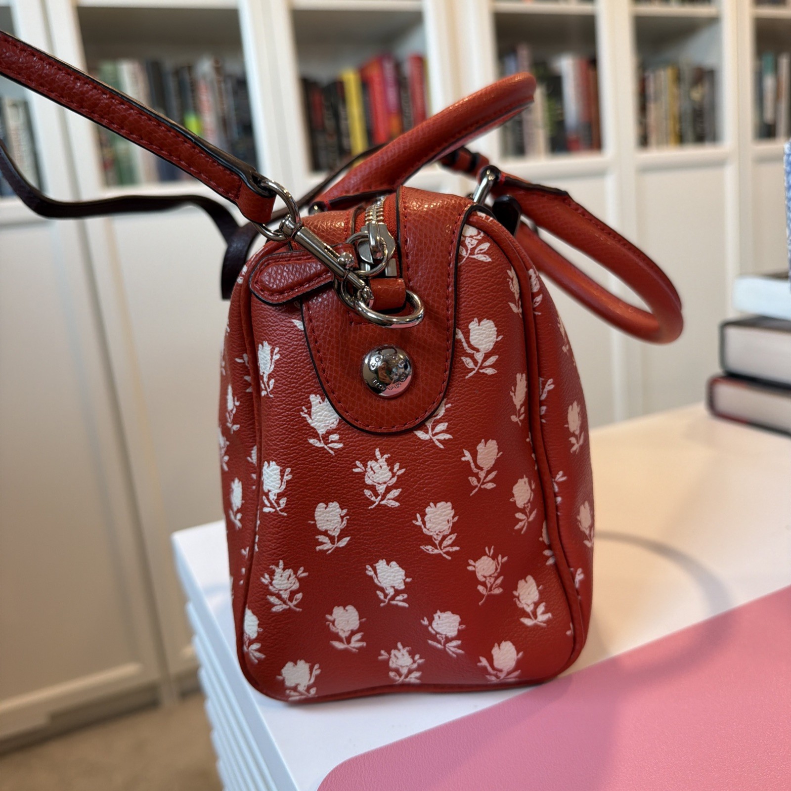 Coach Mini BENNETT Satchel In Floral Print Coated Canvas RED Crossbody