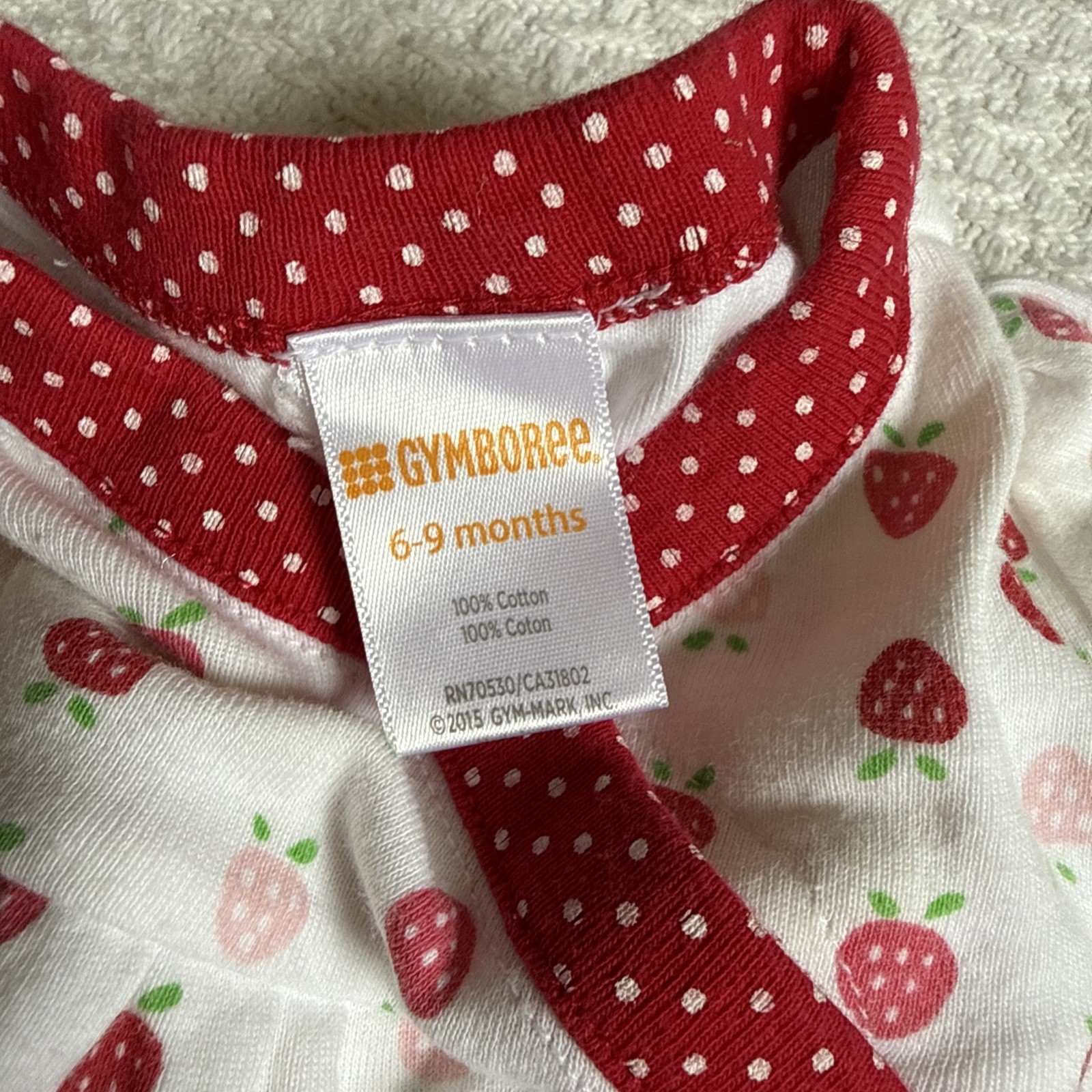 Gymboree Footed Sleeper Jumper Baby 6-12M Red Strawberry Long Sleeve Gymmies