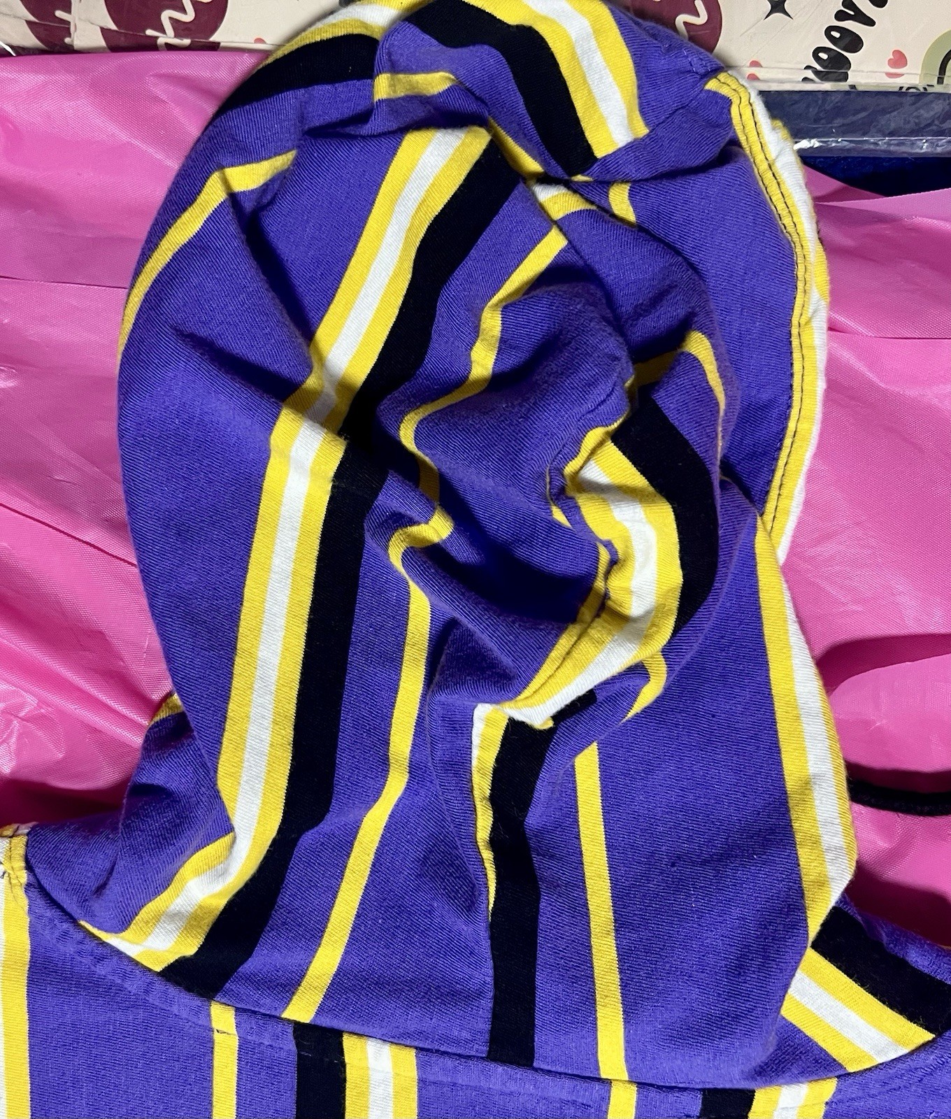 Clout Hooded Tshirt Medium Short Sleeve Purple Yellow Striped Vox Populi