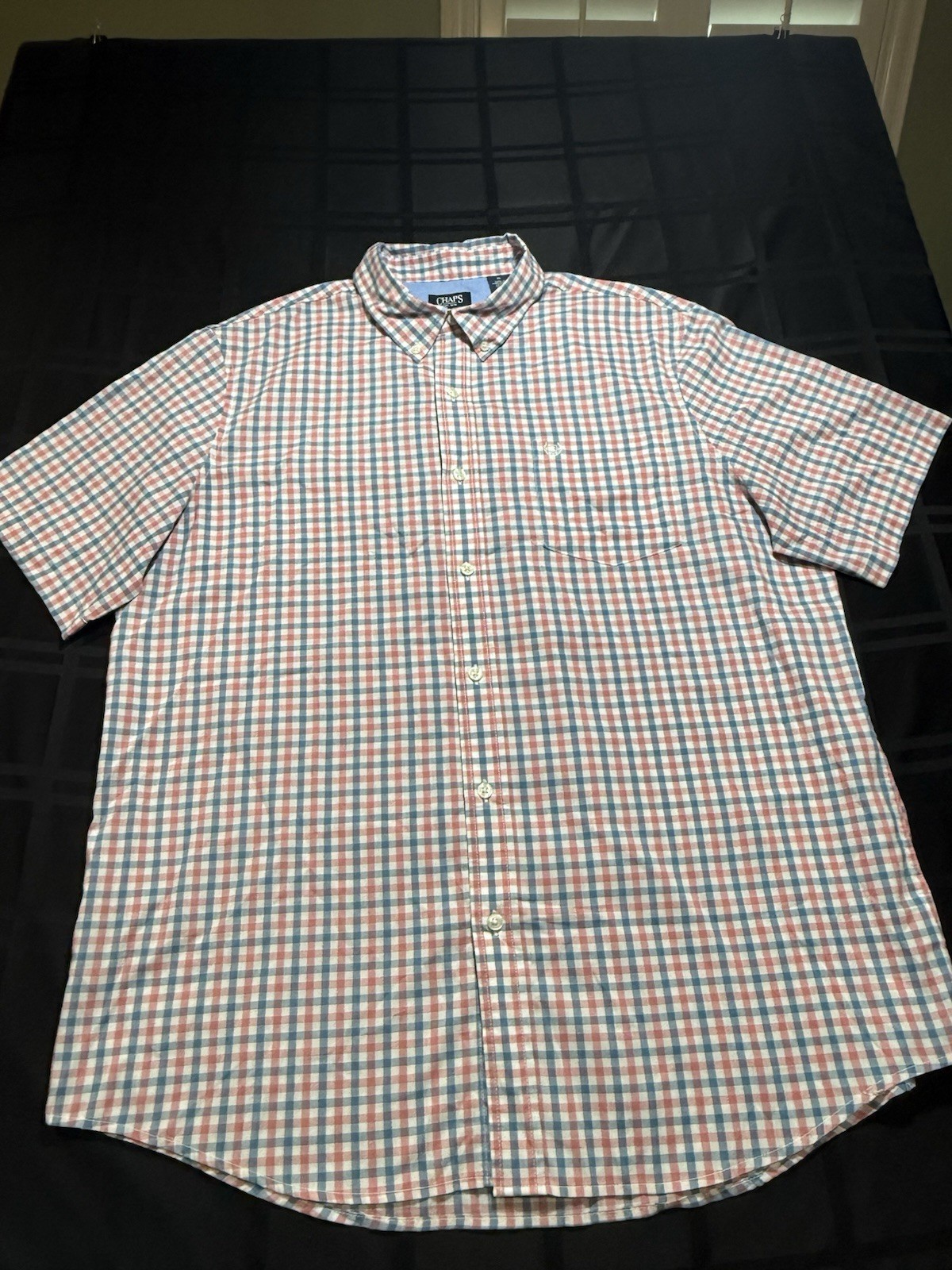 Chaps Easy Care Blue/Red/White Check Short Sleeve Button-Down Shirt Men’s XL