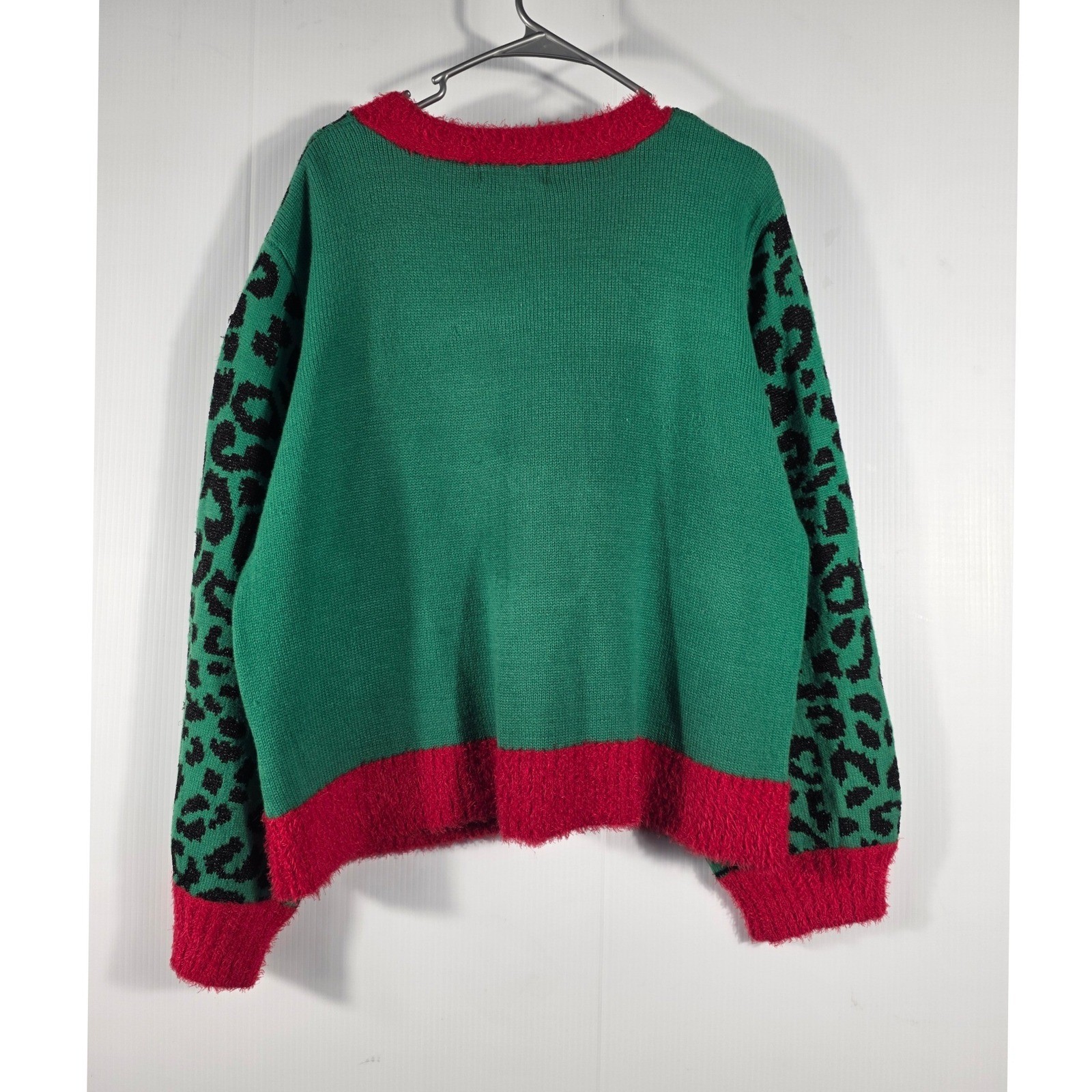 33 Degrees Womens Green Leopard Print Grumpy Cat Ugly Christmas Cardigan XL