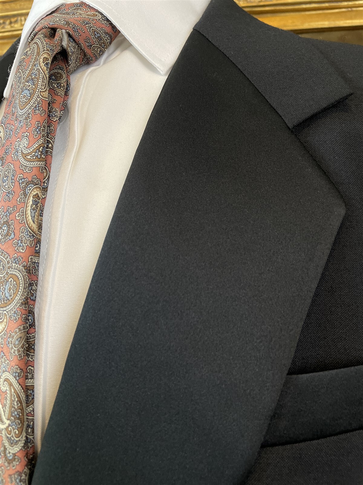 VTG Gianelli Uomo 42R 34 x 28 2Pc Black Wool Blend Hopsack 1Btn Tuxedo