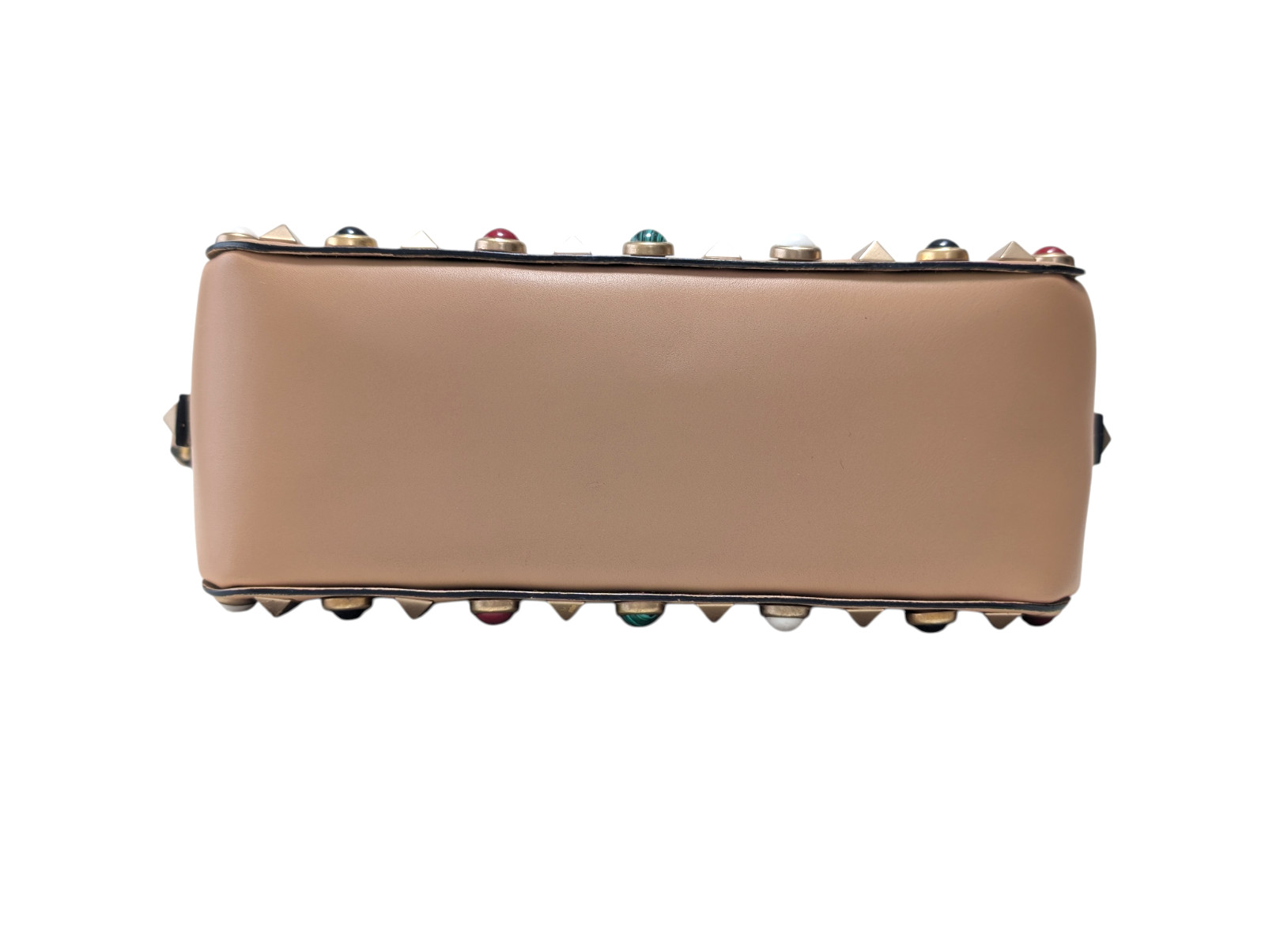 Valentino Garavani Shoulder Bag Purse Rock Studs Leather Beige