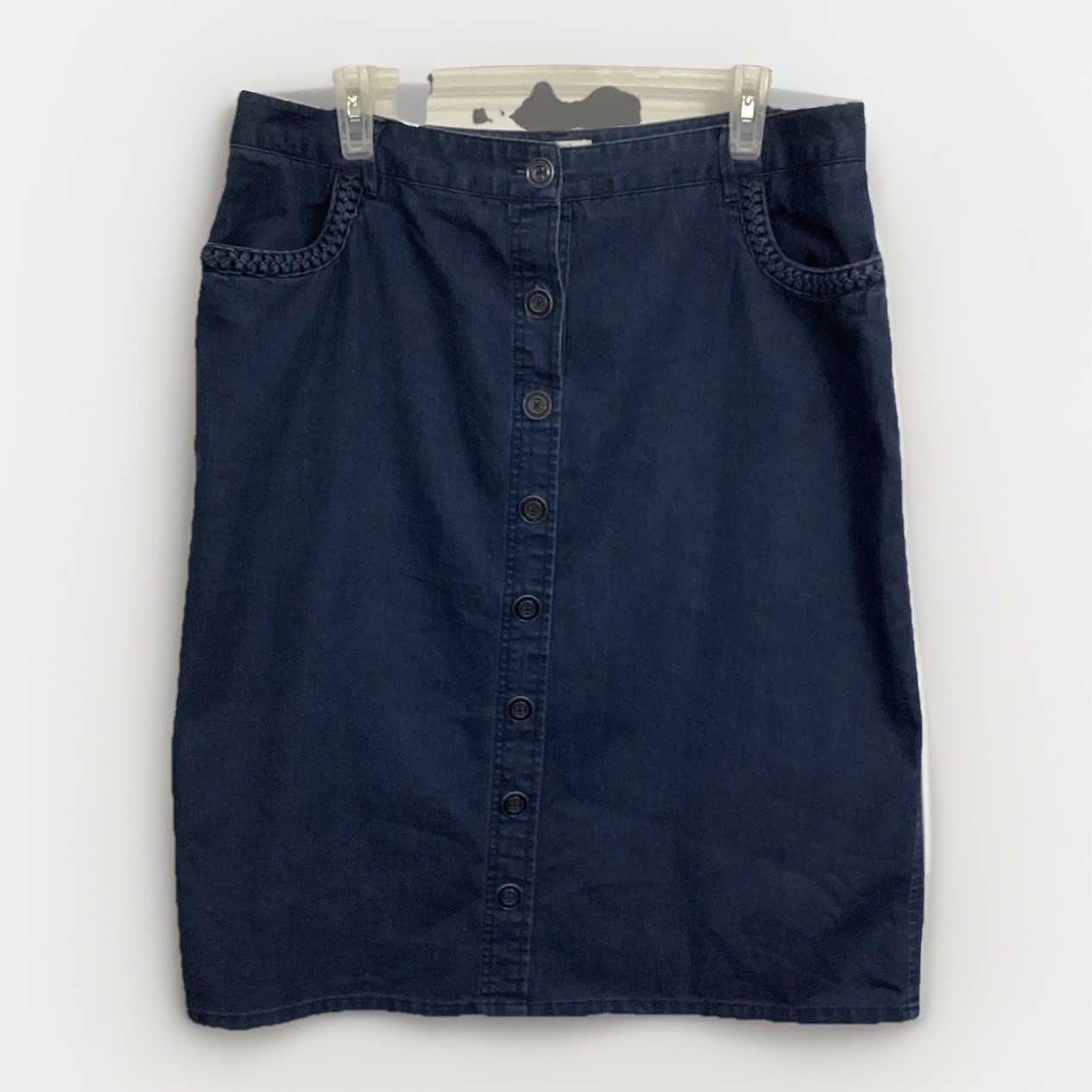 Cato Women’s Button Down Blue Jean Denim Skirt Braid Trim Size 16 16W XL