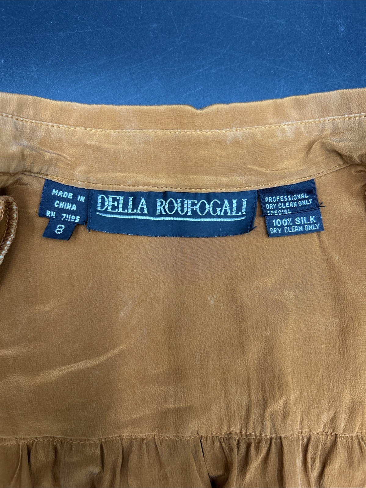 Vintage Della Roufogali Blouse Brown Size 8 100% Silk and Leather Western Style
